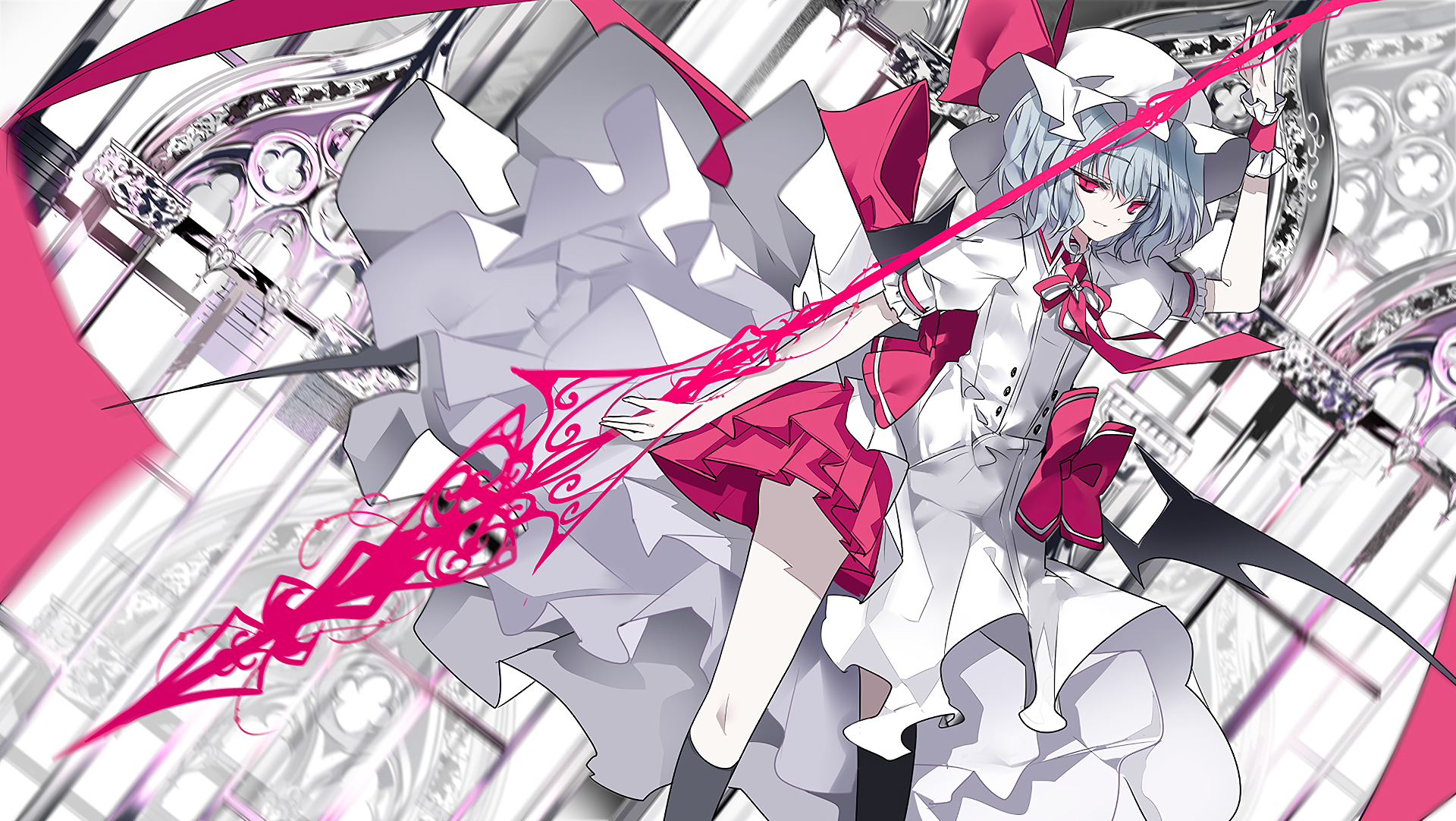 Remilia Scarlet from Touhou holding a pink spear HD Wallpaper