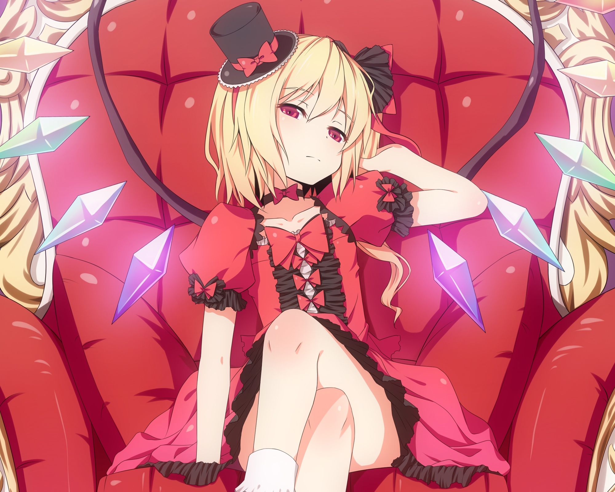 Flandre Scarlet sitting on a throne HD Wallpaper