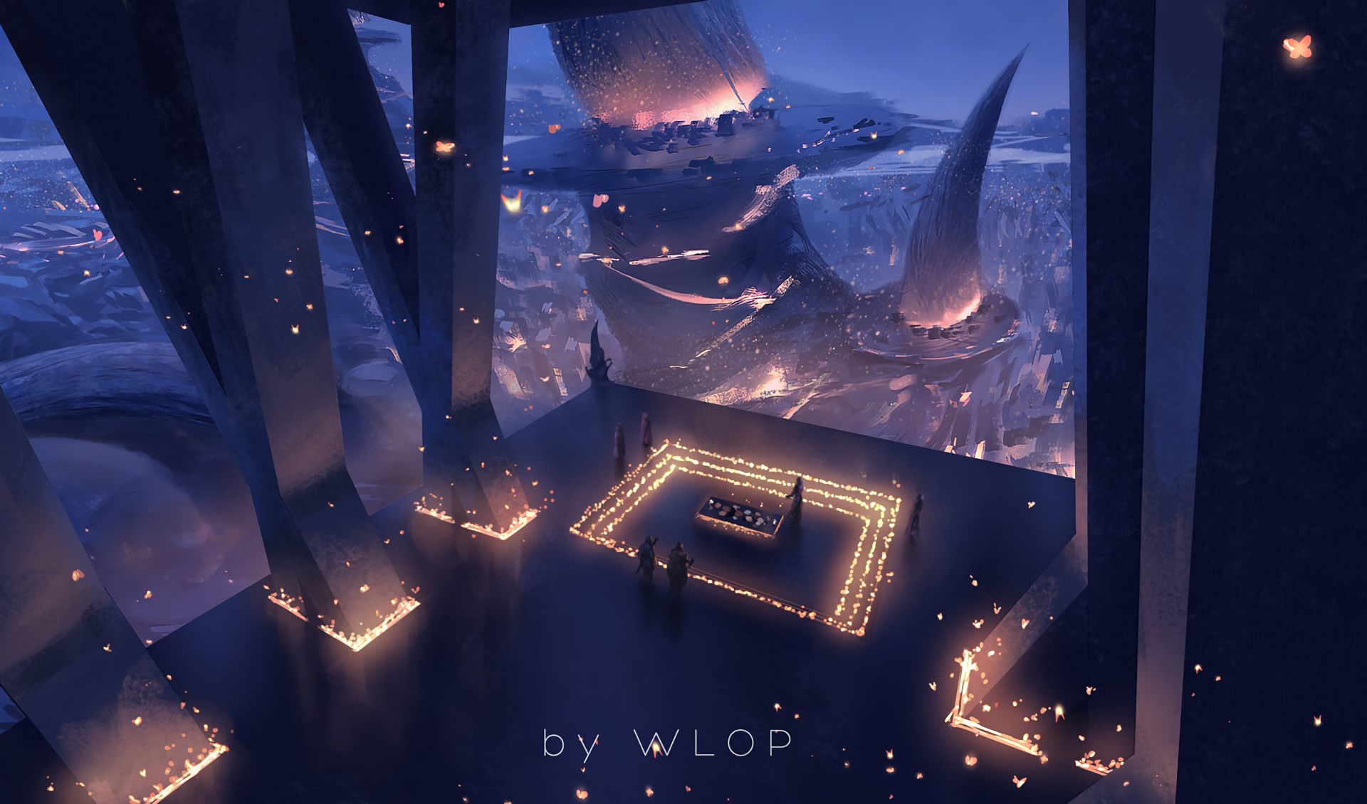 Fantasy artwork by WLOP with glowing lights HD Wallpaper