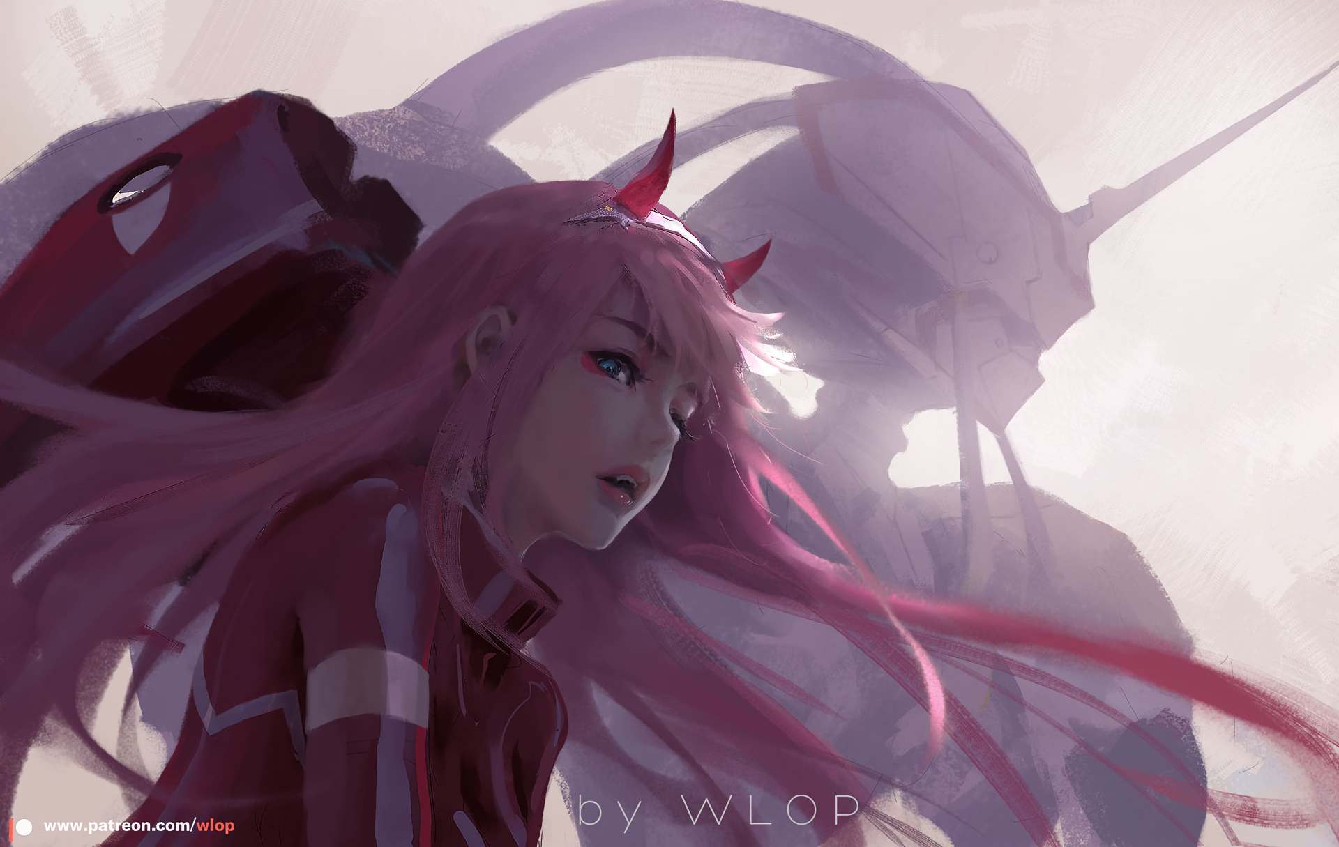 Zero Two and Mecha from Darling in the FranXX by WLOP HD Wallpaper