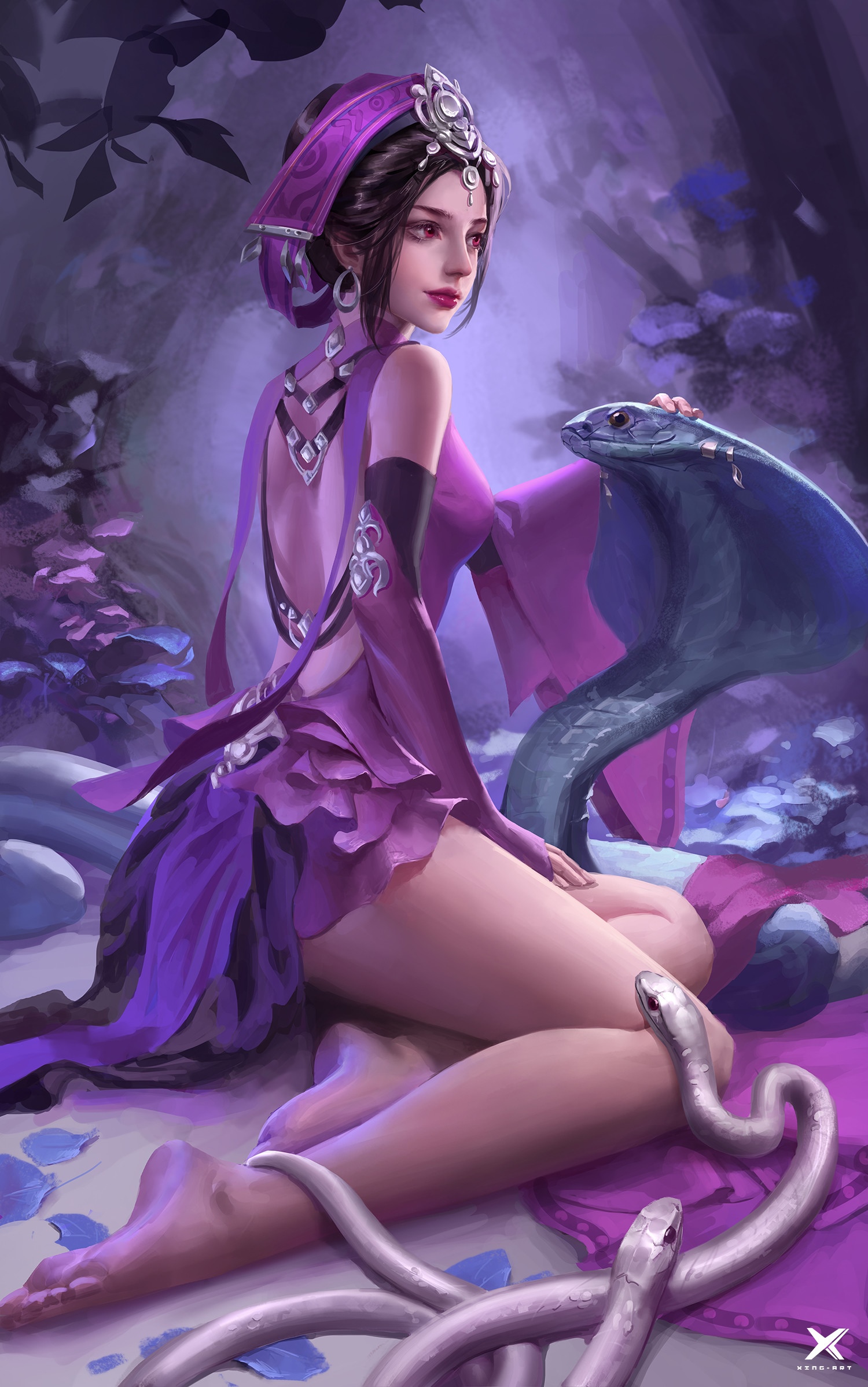 Fantasy woman with snakes in a mystical forest HD Phone Wallpaper