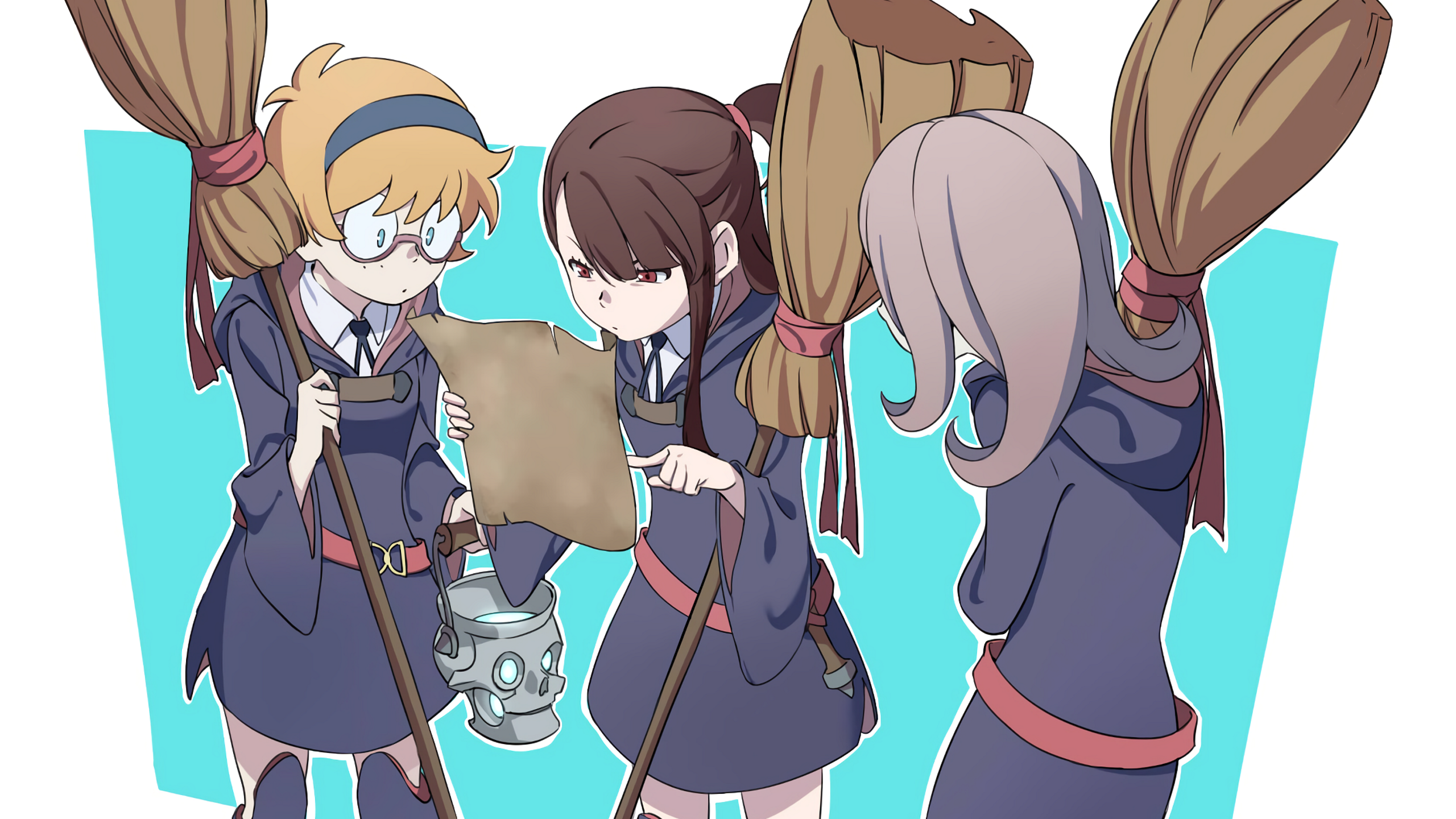 Little Witch Academia Characters Reading a Scroll HD Wallpaper