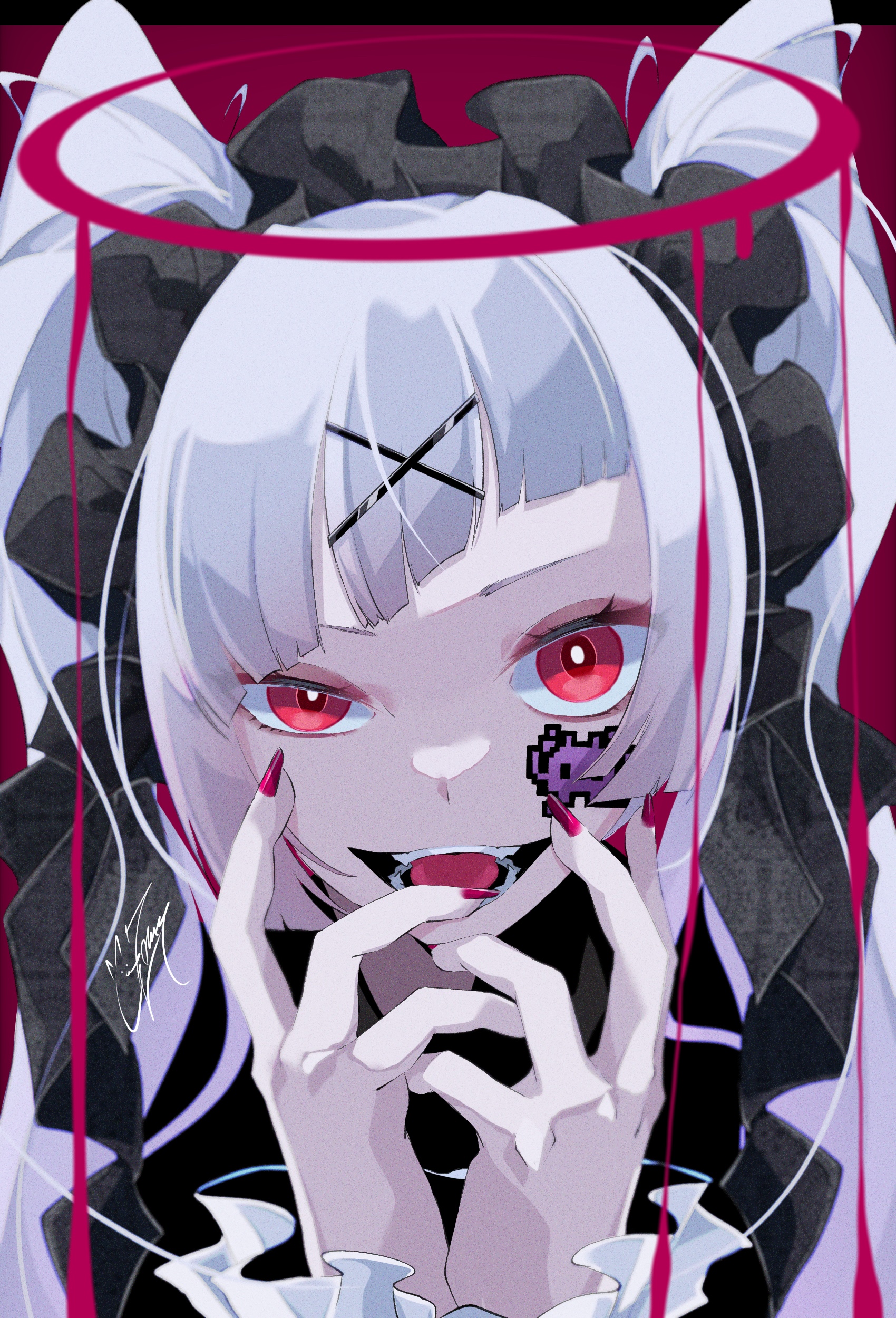 Girl with red eyes and white hair HD Phone Wallpaper