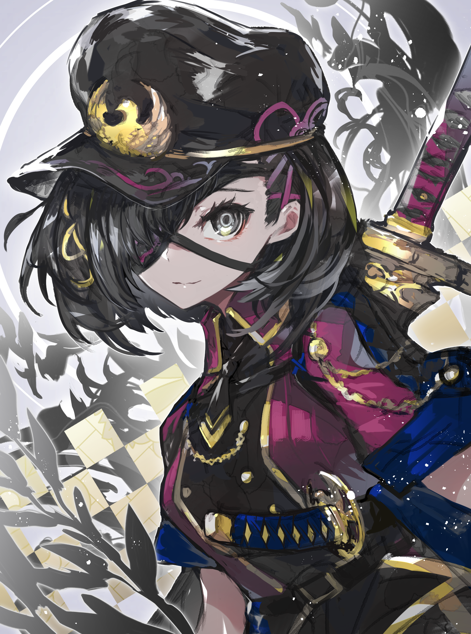 Anime girl with sword and eyepatch from Fate/Grand Order HD Phone Wallpaper