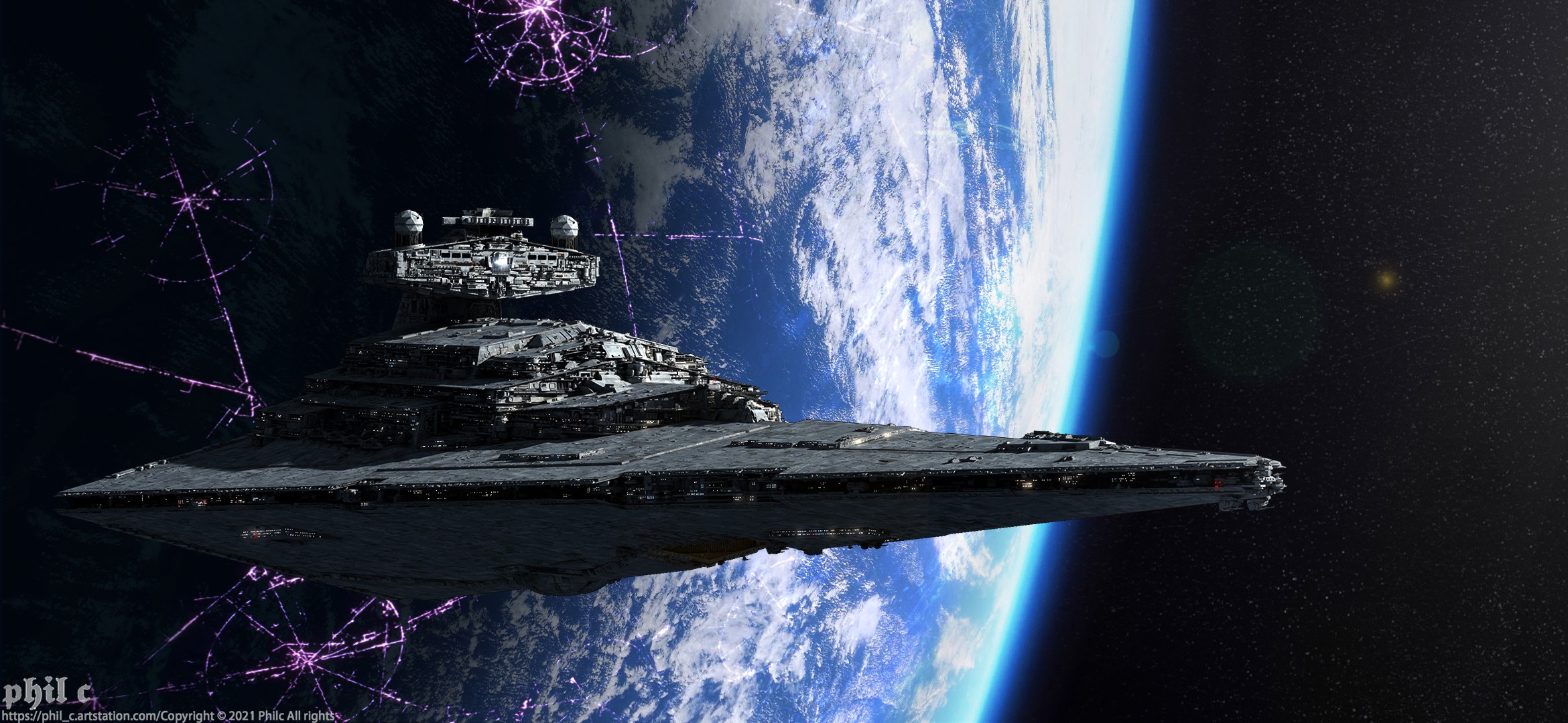 Star Destroyer and smaller ship above Earth HD Wallpaper