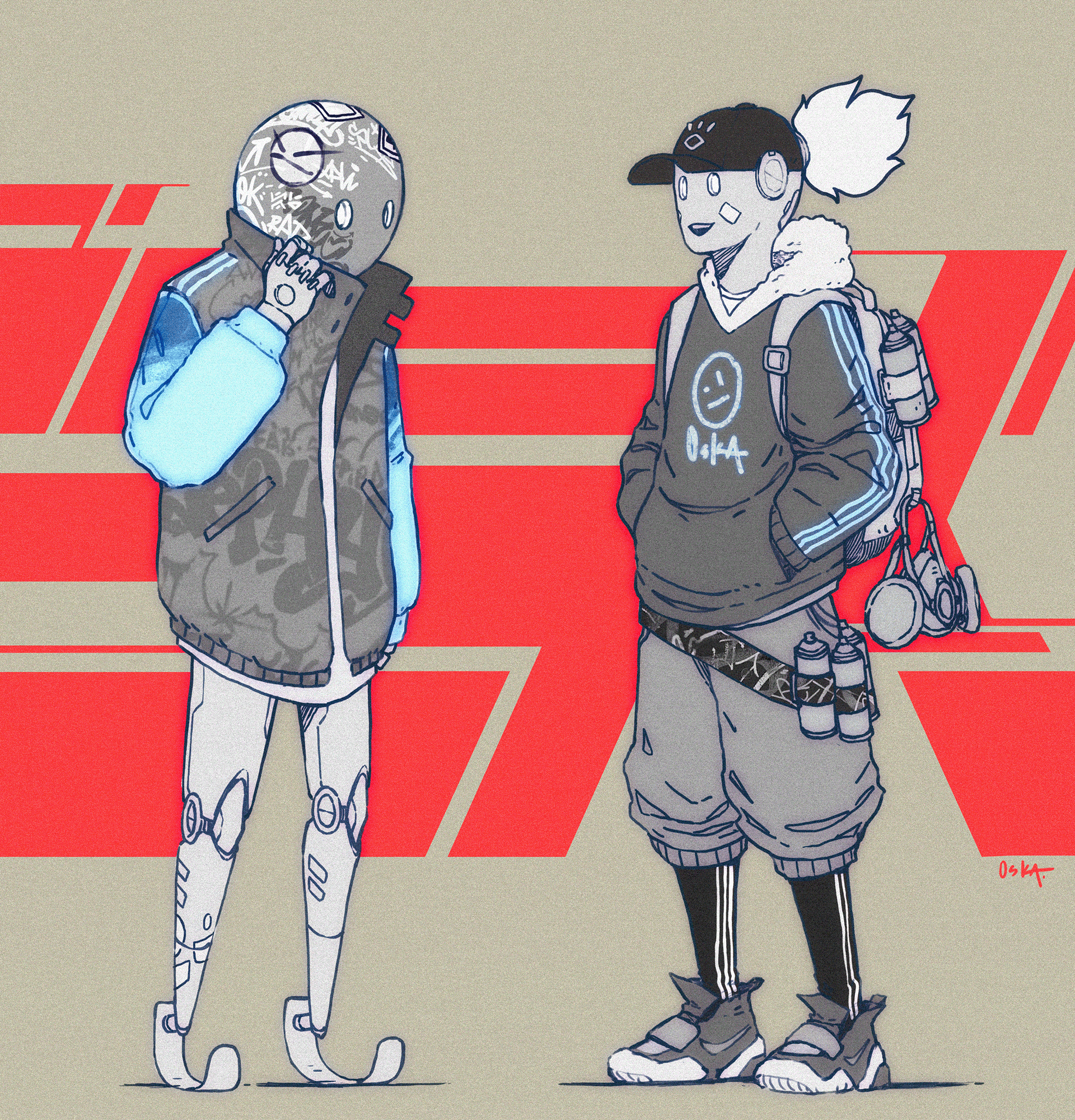 Cyberpunk characters with graffiti and futuristic elements HD Wallpaper