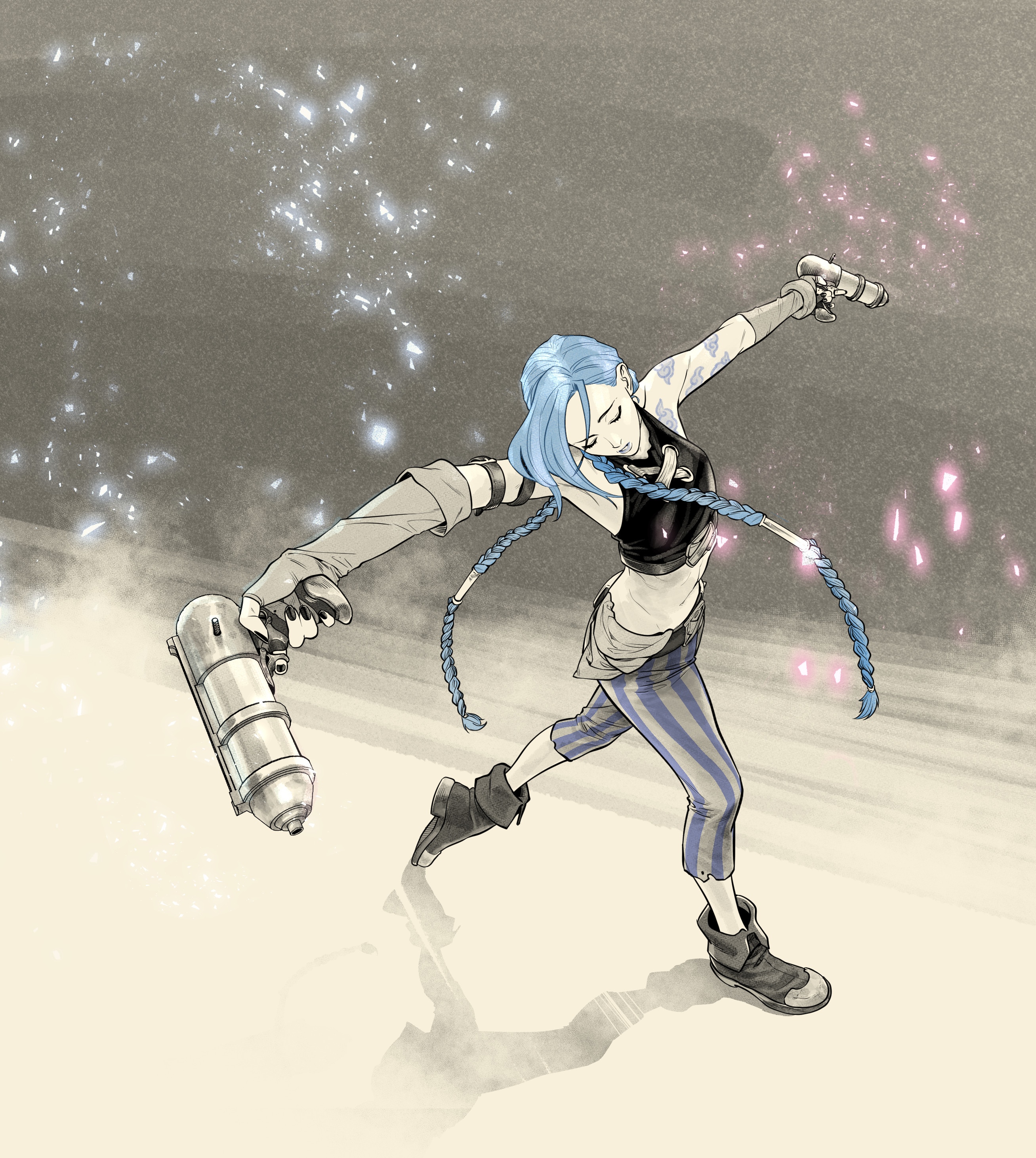 Jinx from League of Legends dual wielding guns HD Phone Wallpaper