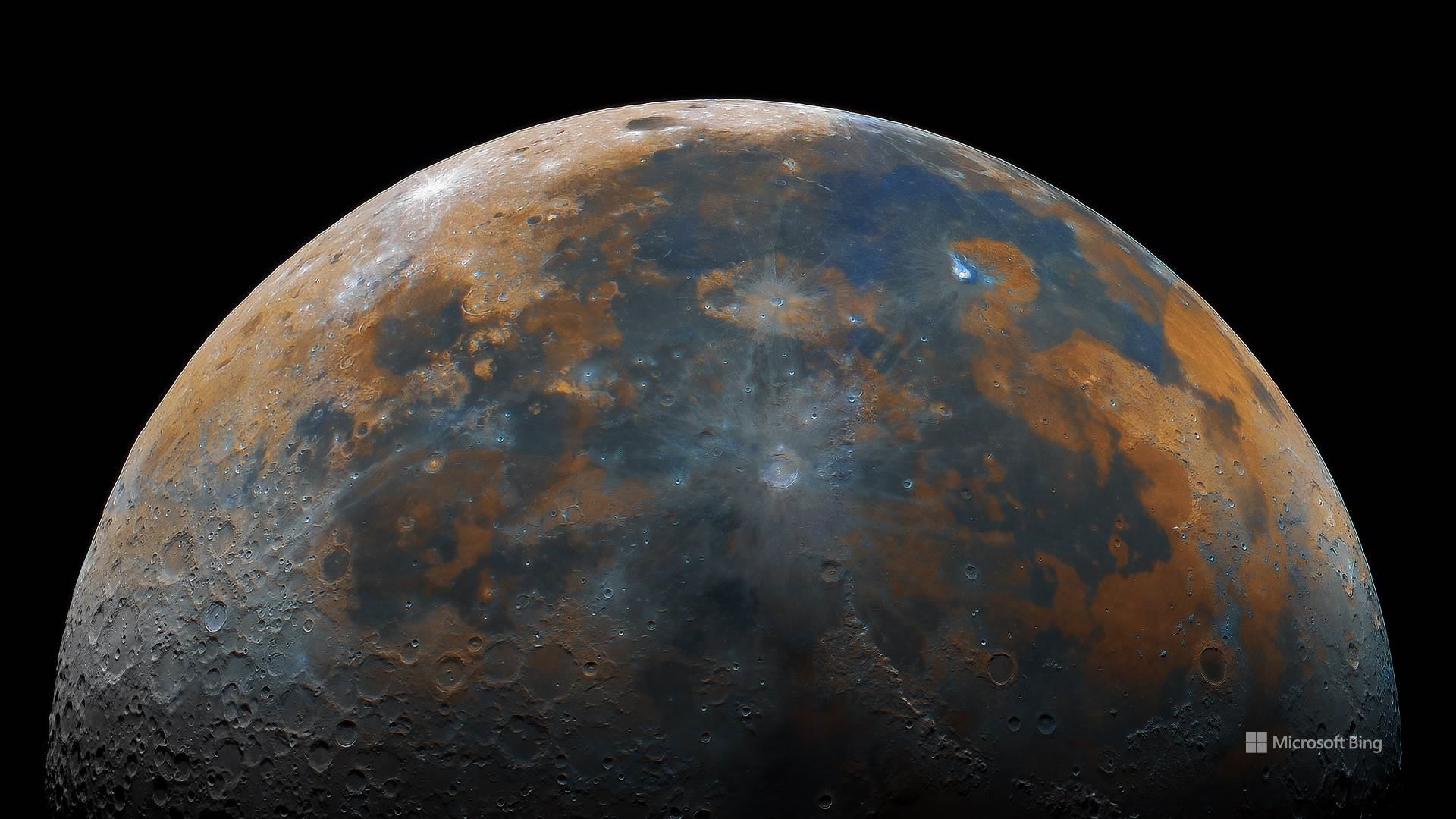 The Moon with colorful mineral deposits HD Wallpaper