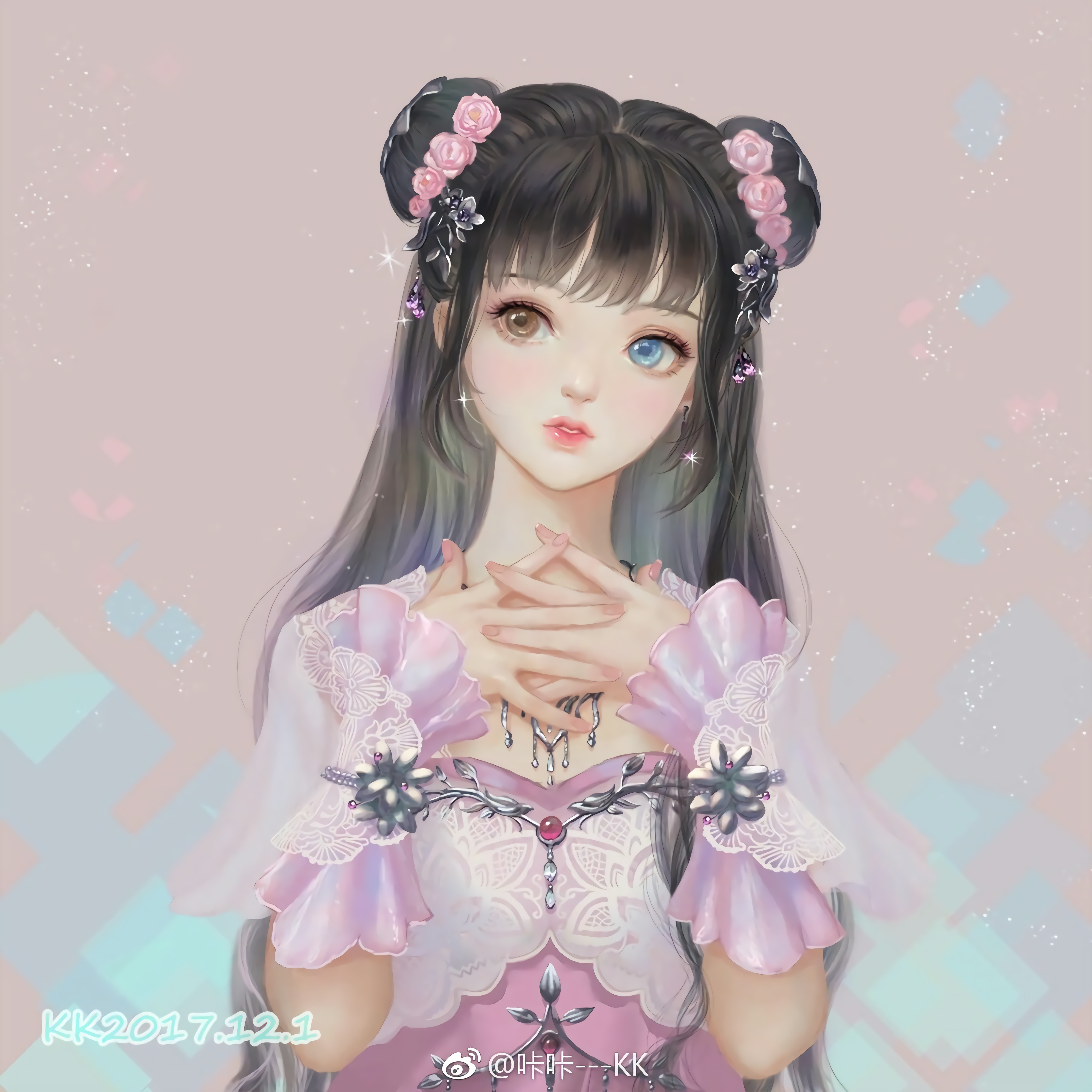 4K Anime Girl with Dark Hair and Heterochromia HD Wallpaper