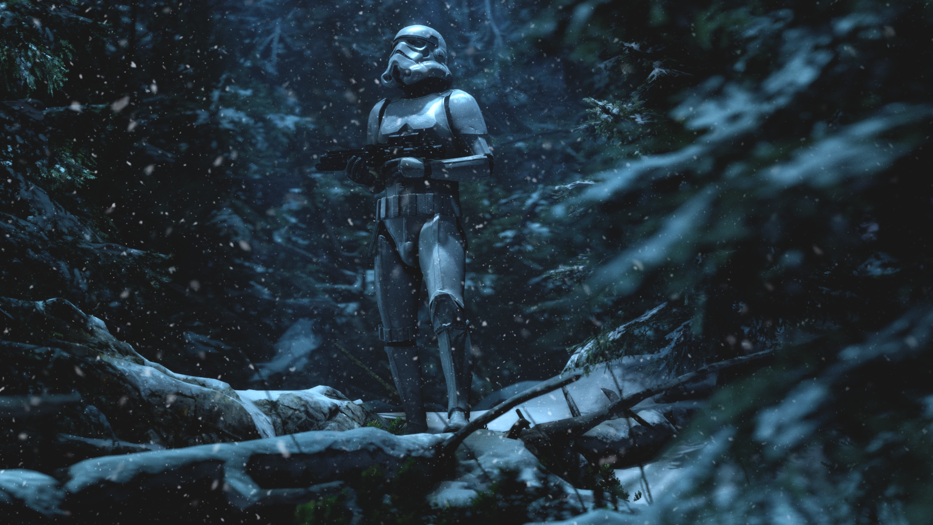 Star Wars Stormtrooper in a Snowy Forest HD Wallpaper