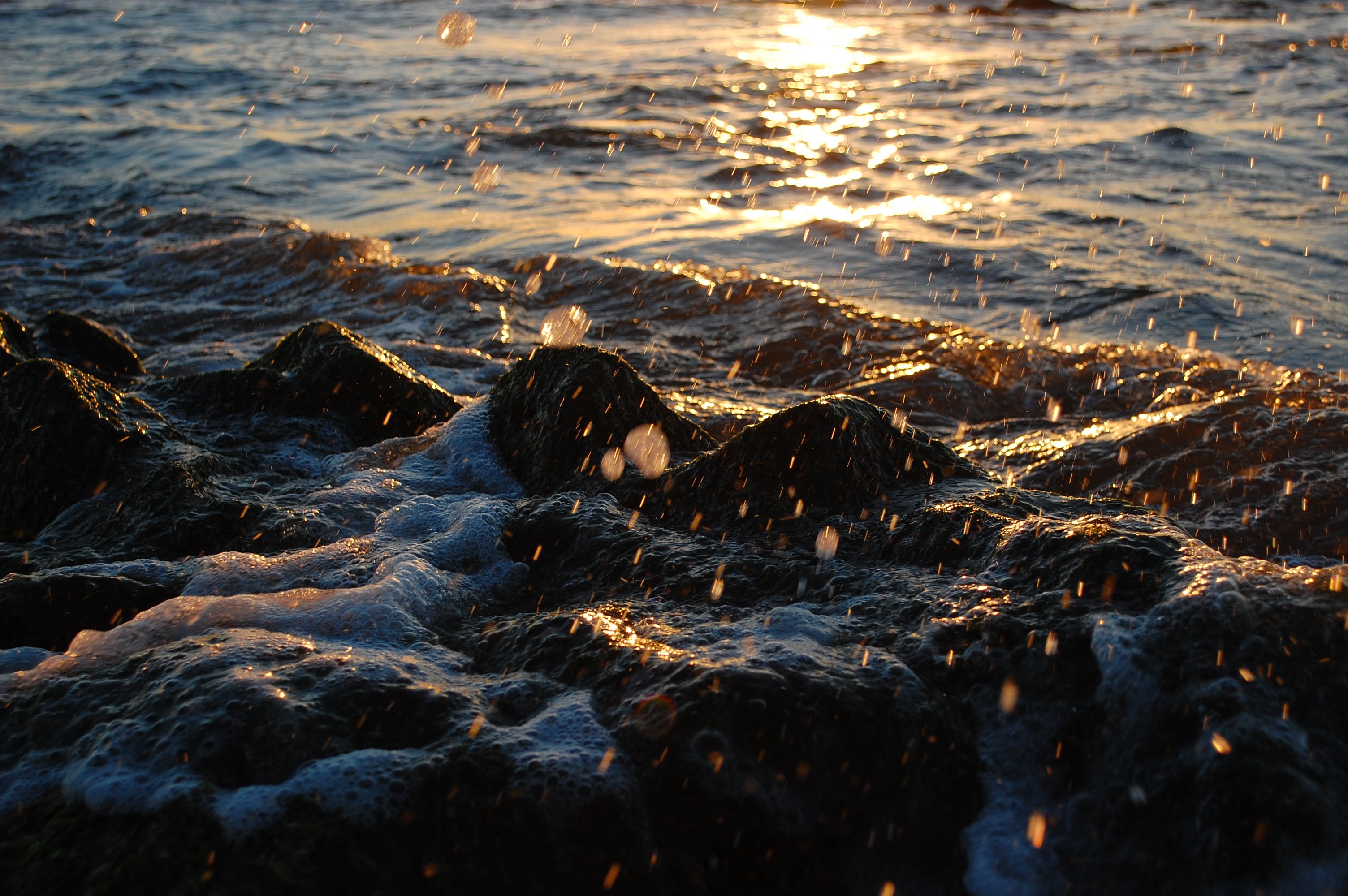 Waves crashing on rocks at La Paloma, Uruguay HD Wallpaper