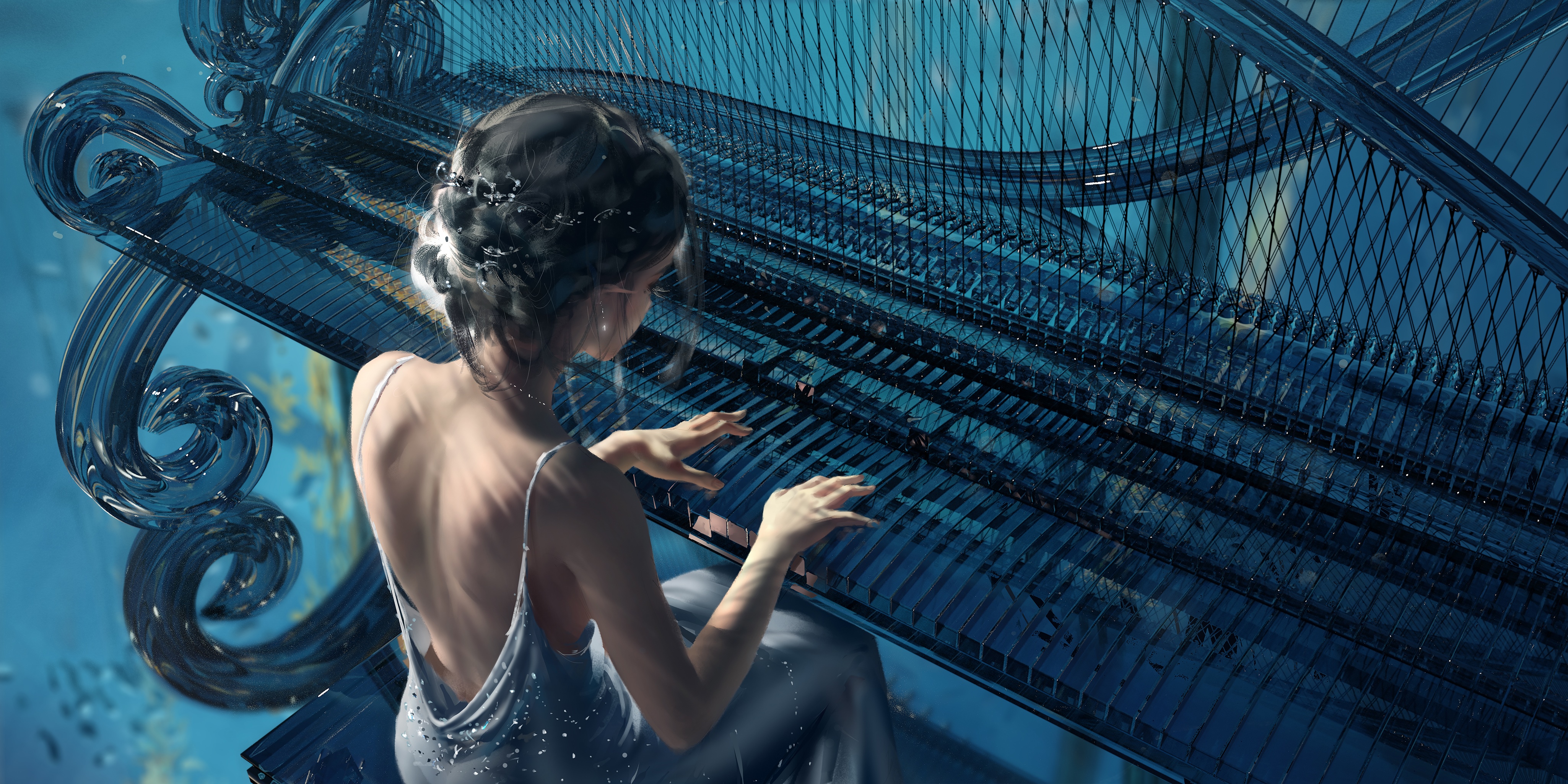 4K Ghostblade Fantasy Girl Playing Harp HD Wallpaper