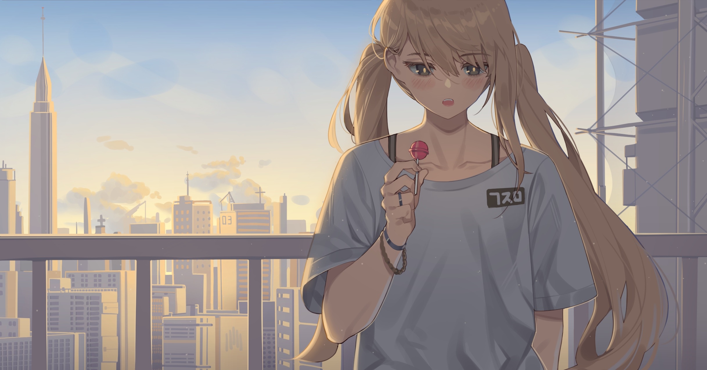 Anime girl with twintails holding a lollipop HD Wallpaper