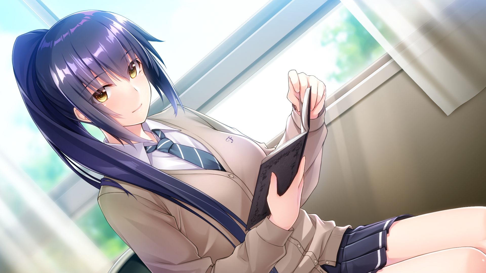 Akino Subaru reading a book in a school uniform HD Wallpaper