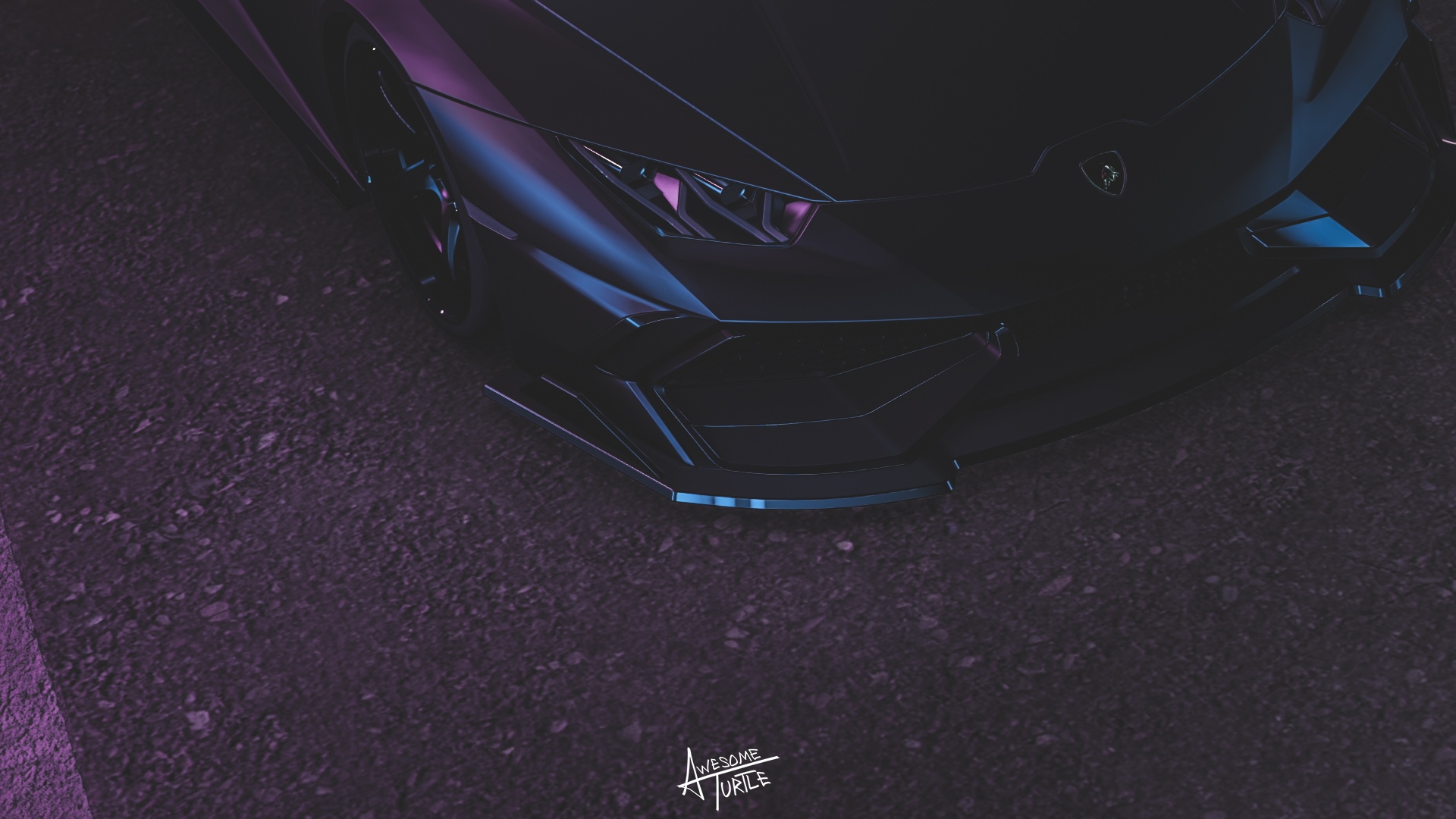 Lamborghini Huracan with purple and blue lighting HD Wallpaper