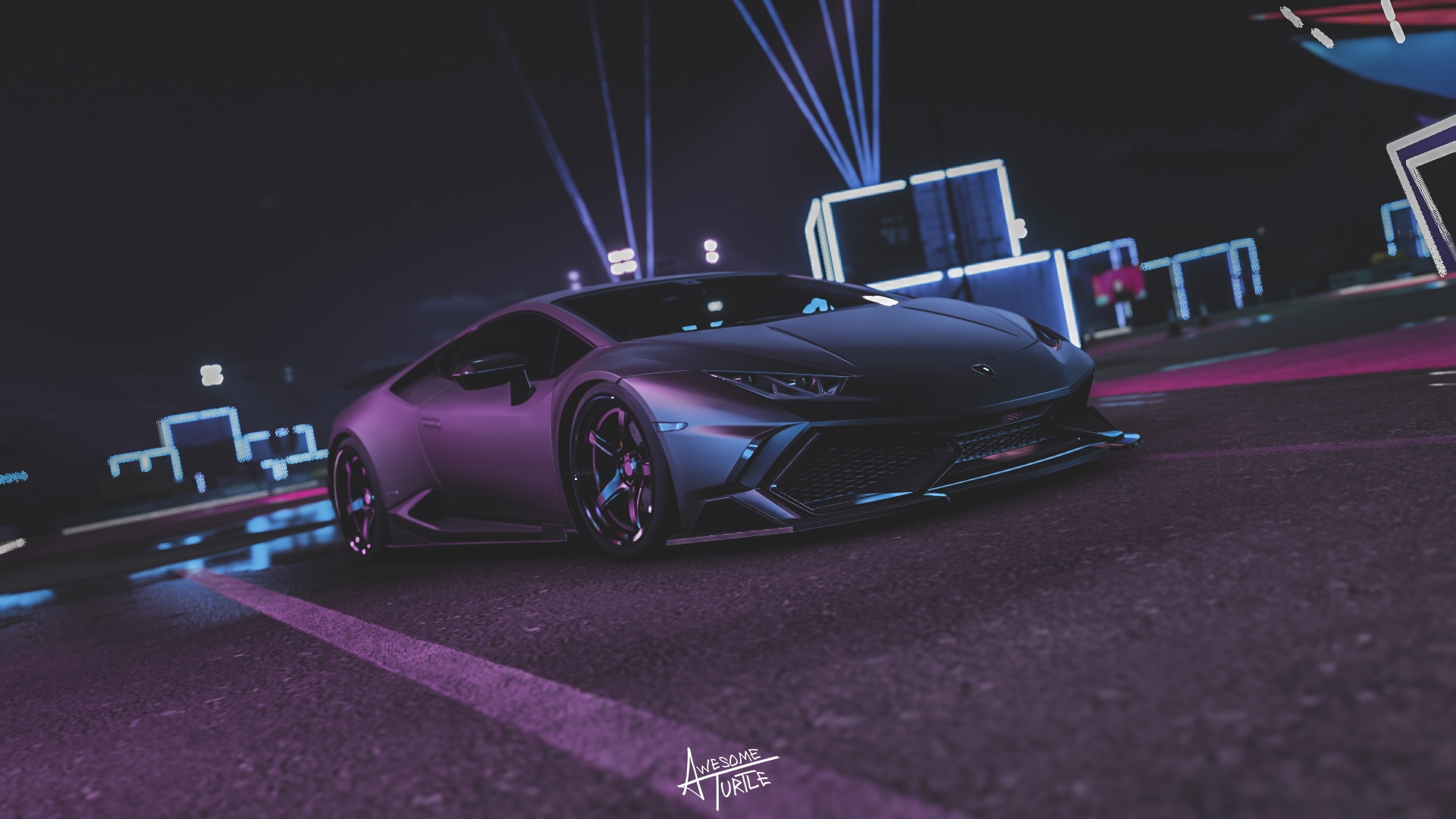 Lamborghini Huracan in Forza Horizon 5 at night HD Wallpaper