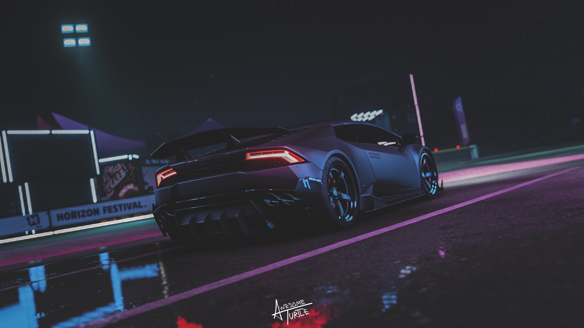 Lamborghini Huracan at Forza Horizon Festival at night HD Wallpaper
