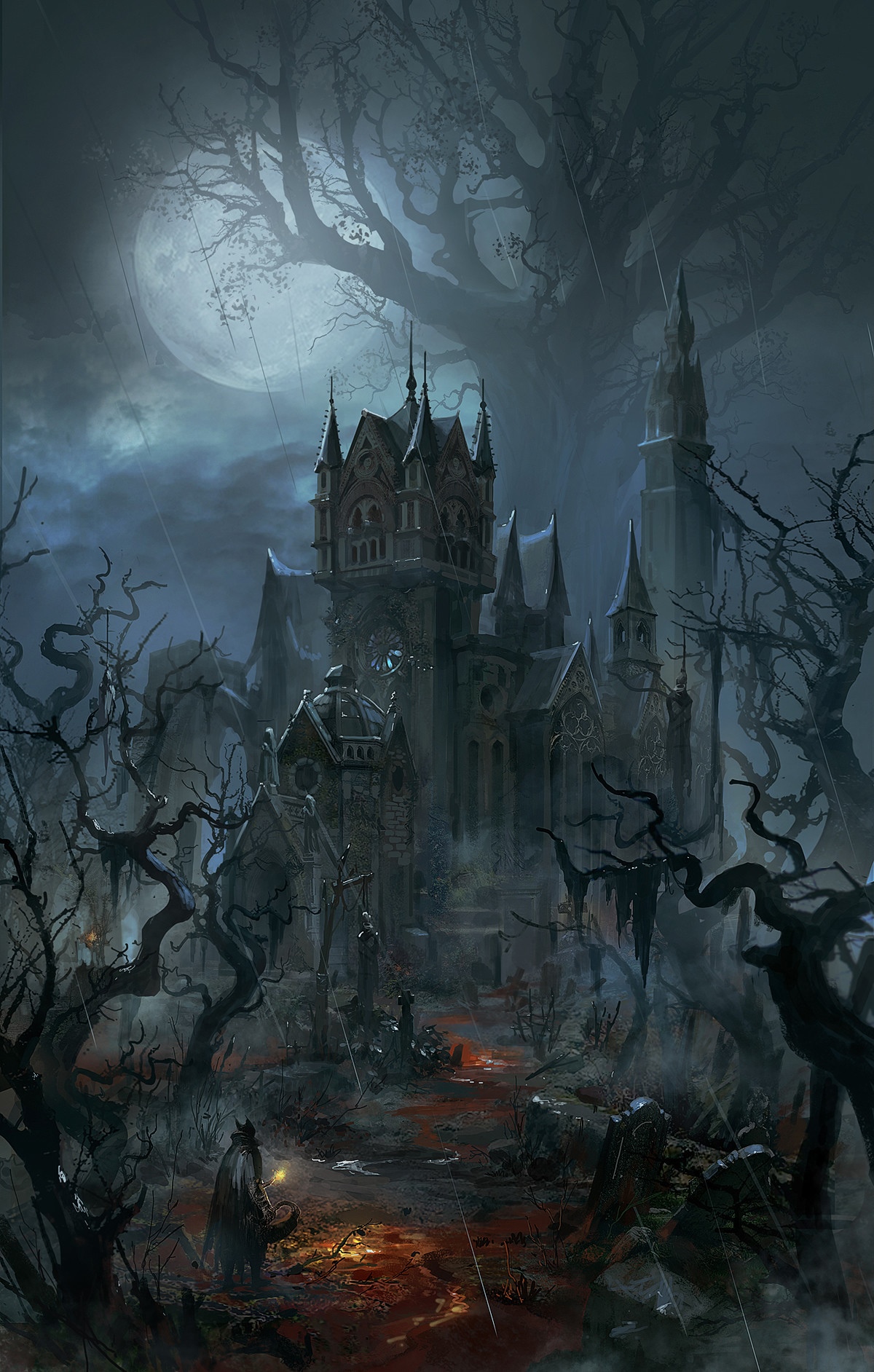 Dark fantasy artwork of a gothic castle in Bloodborne HD Phone Wallpaper