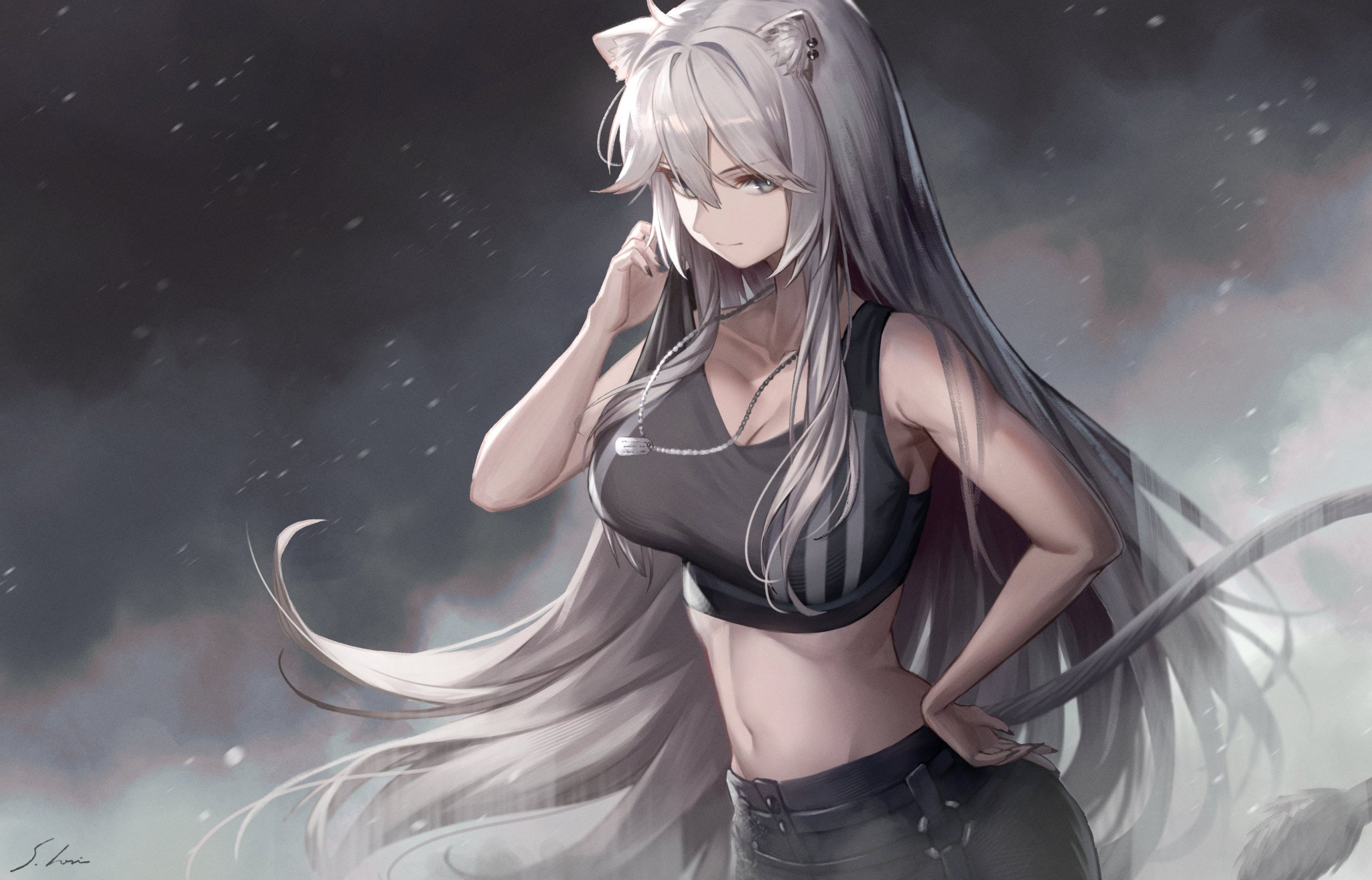Shishiro Botan Cat Girl in Crop Top HD Wallpaper
