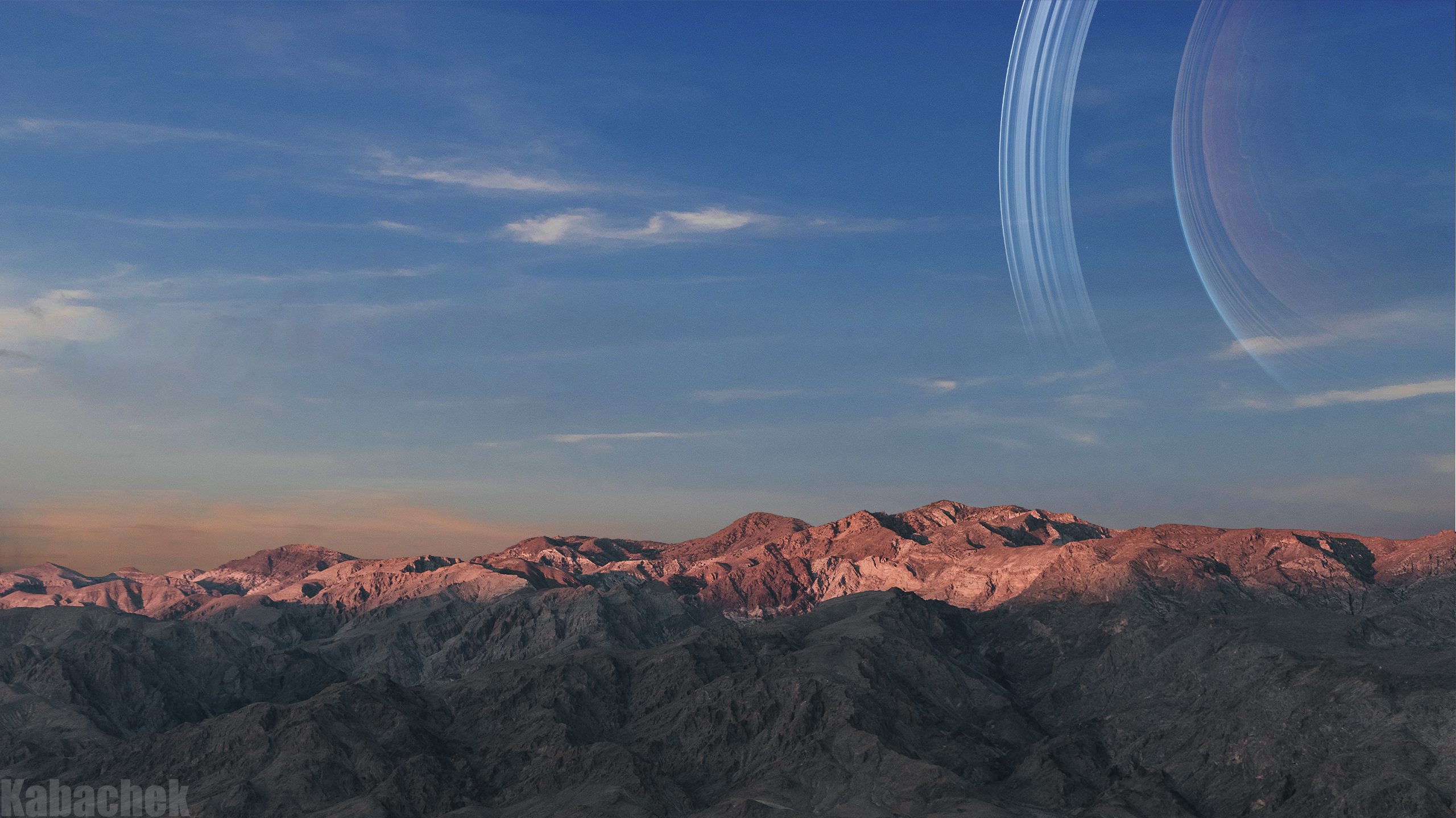 Mountains under Saturn's rings HD Wallpaper