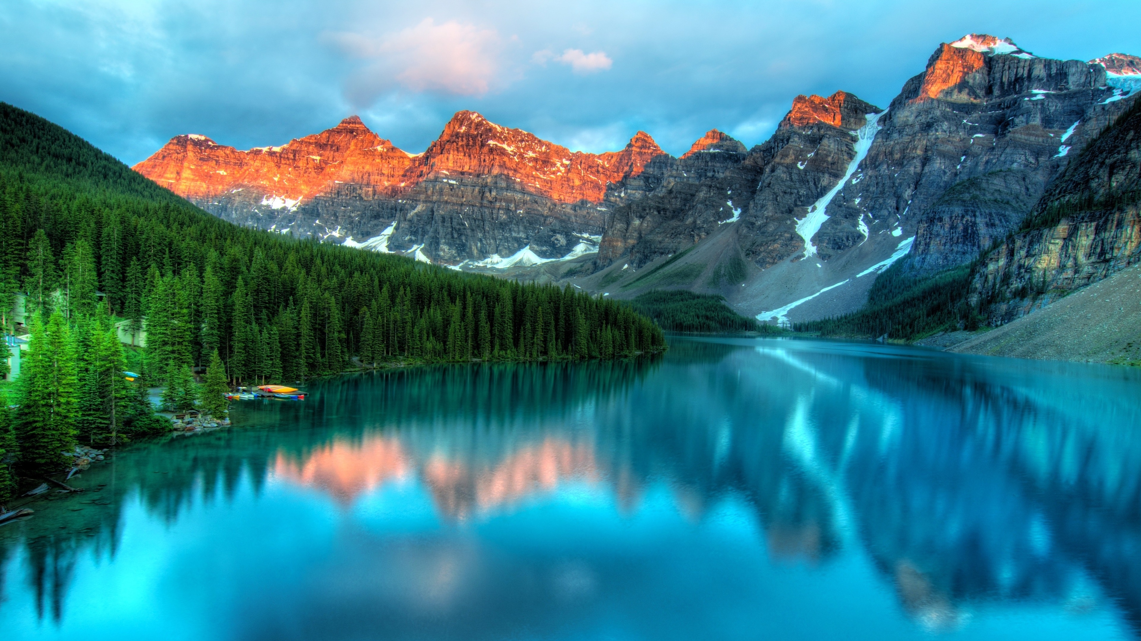4K Moraine Lake with Mountains and Forest HD Wallpaper