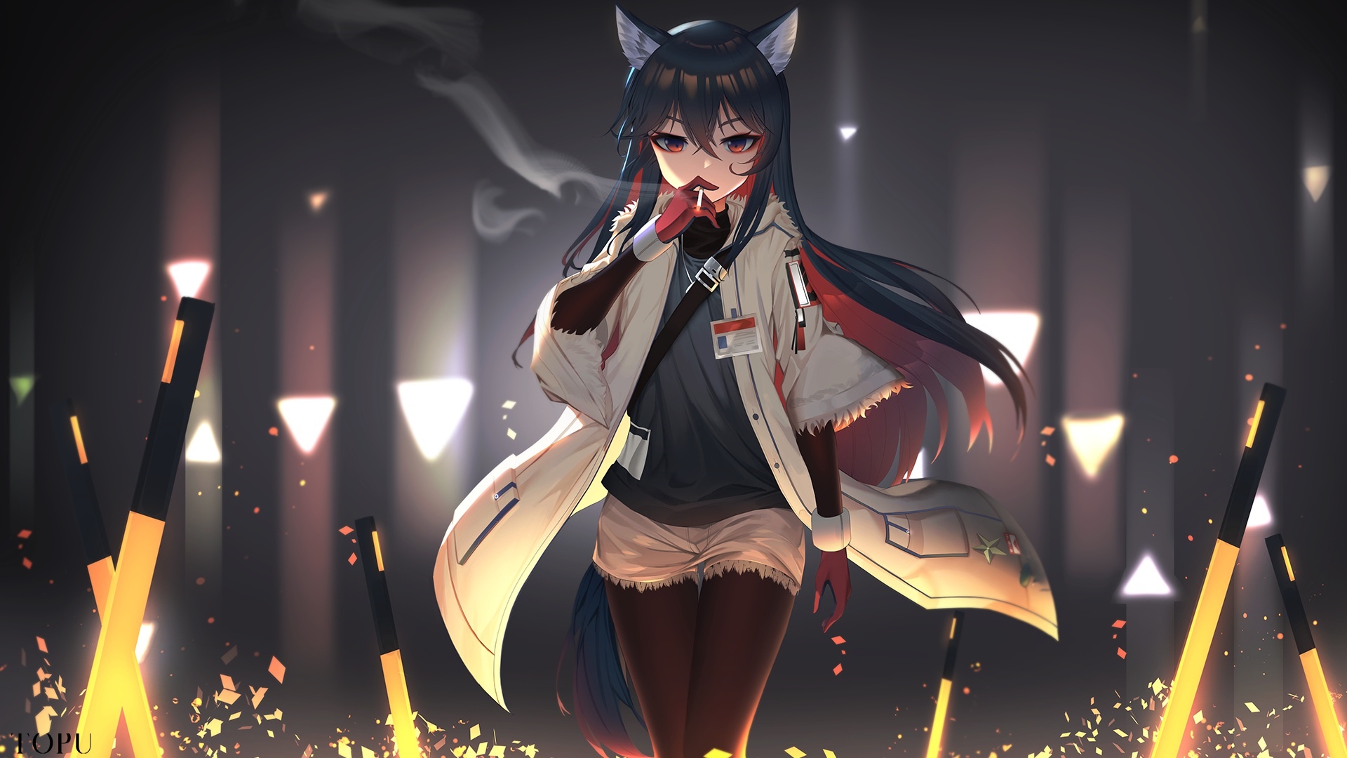 Texas from Arknights smoking with wolf ears HD Wallpaper