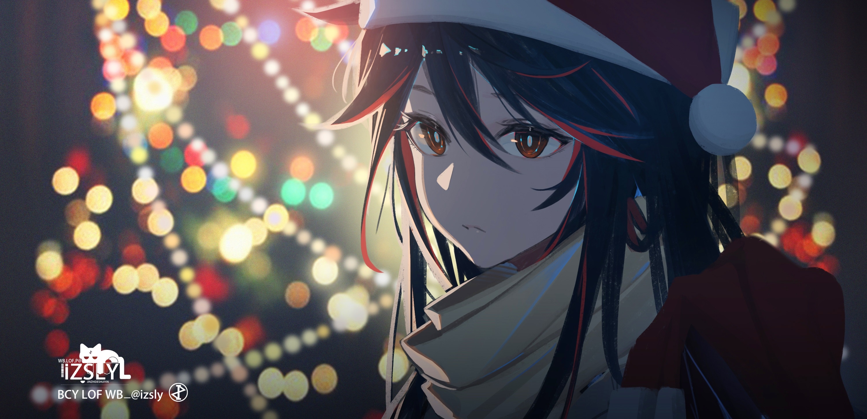 Arknights Texas wearing a Santa hat with Christmas lights HD Wallpaper