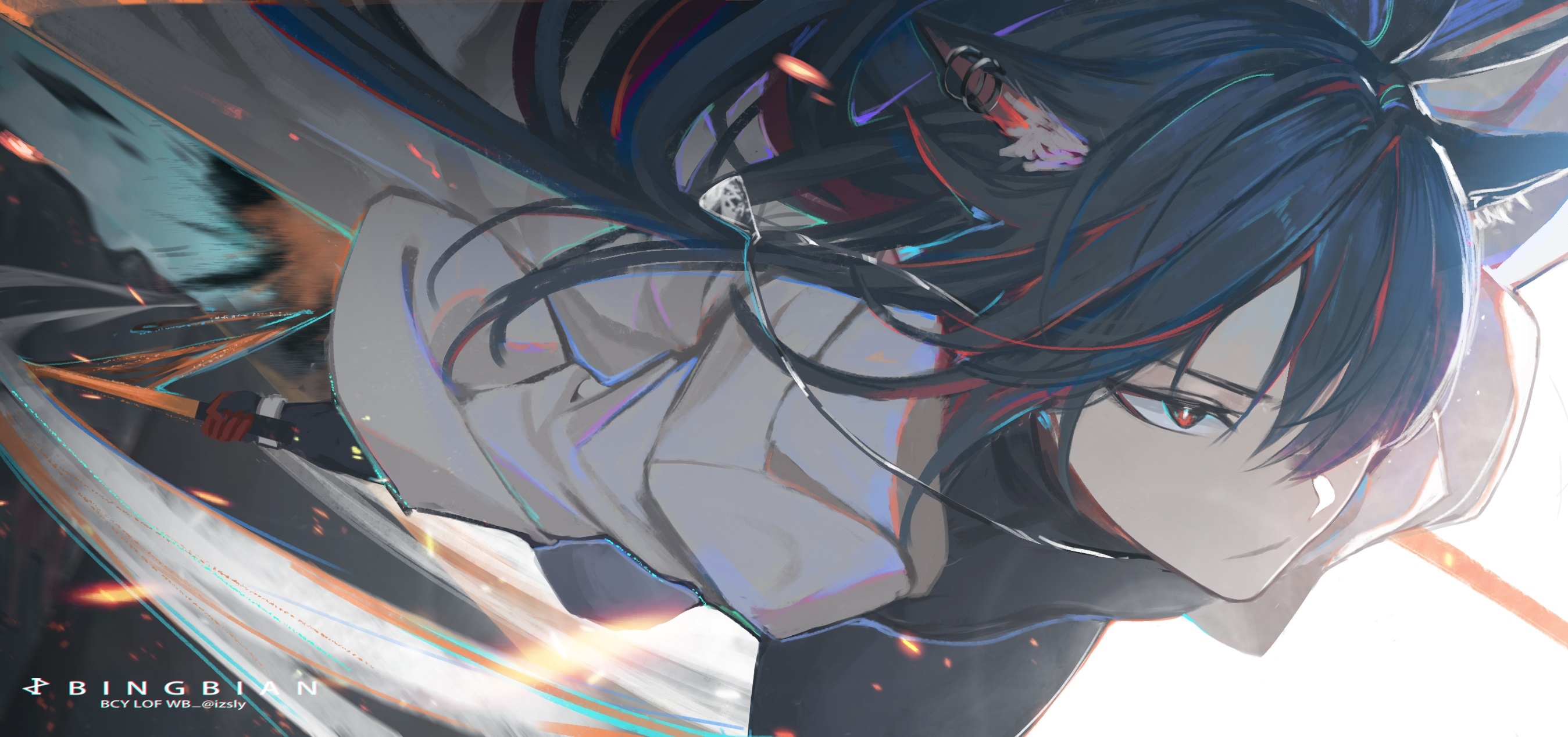 Texas from Arknights with wolf ears and sword HD Wallpaper