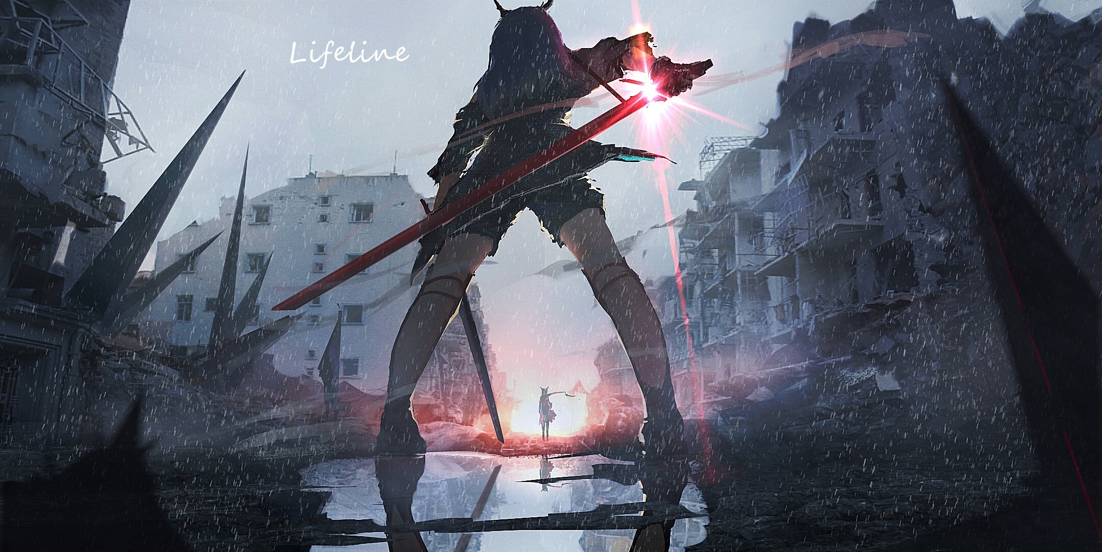 Arknights Chen Lifeline in a ruined city HD Wallpaper