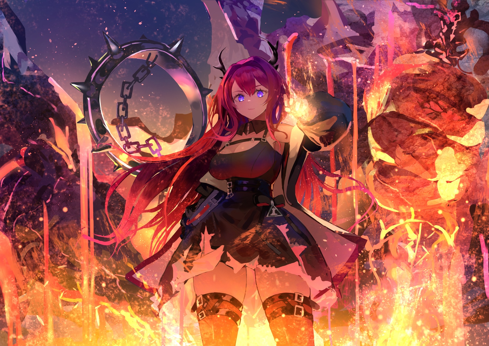 Arknights Surtr with Spiked Wheel and Fire HD Wallpaper