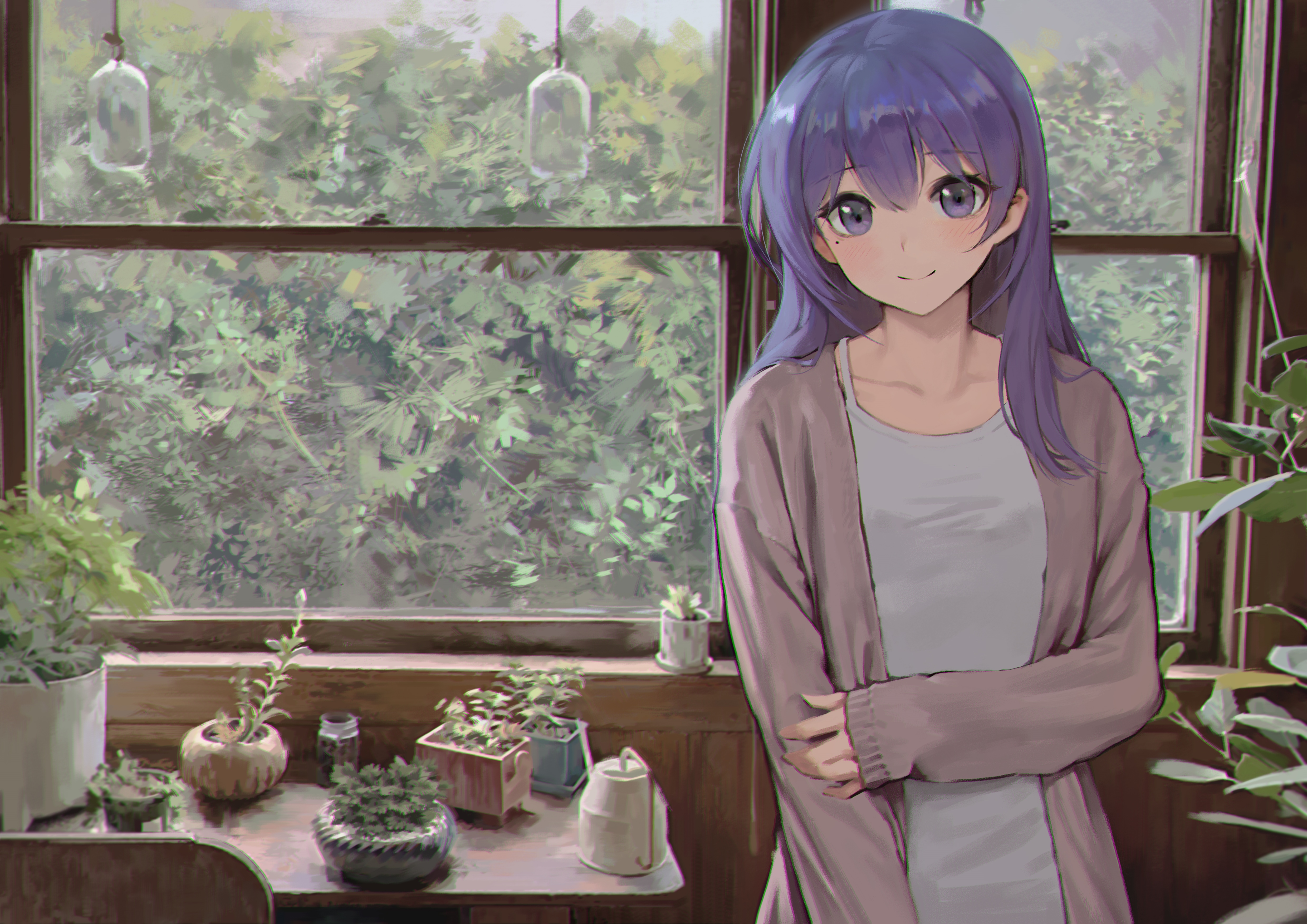 4K Anime Girl with Purple Hair and Eyes HD Wallpaper