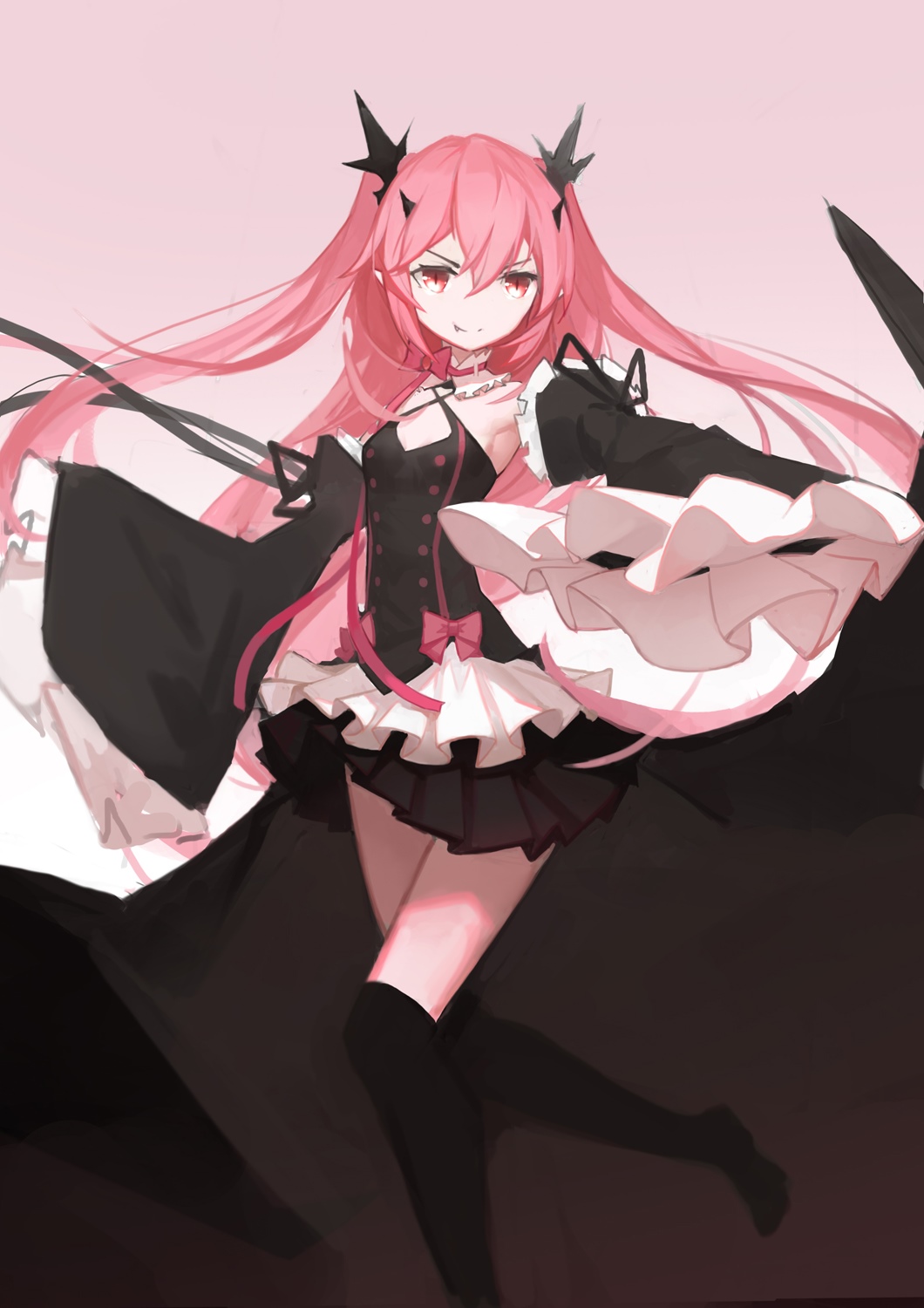 Anime girl with pink hair and black dress HD Phone Wallpaper