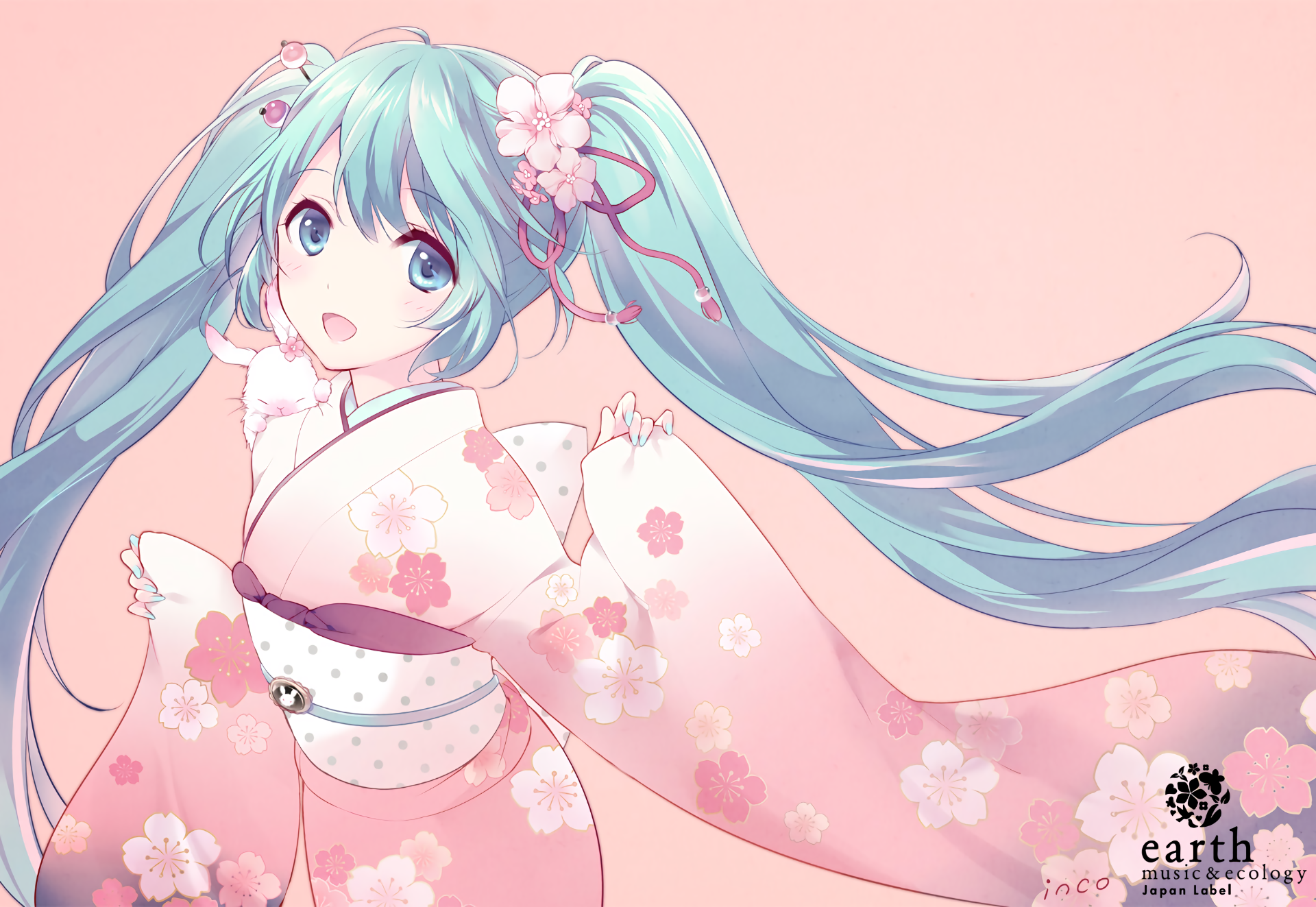 Hatsune Miku in a Cherry Blossom Kimono HD Wallpaper