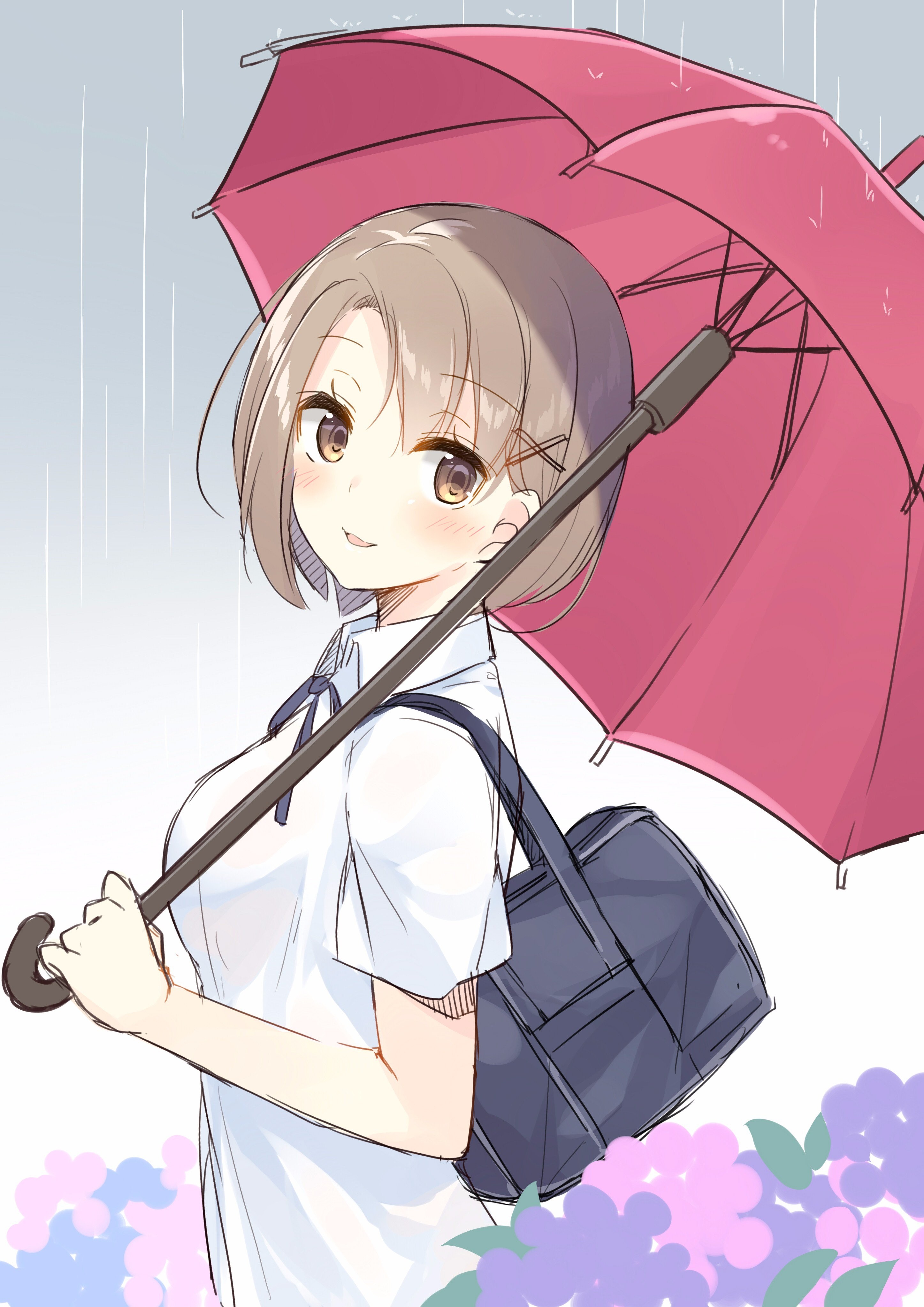 Anime girl with umbrella in the rain HD Phone Wallpaper