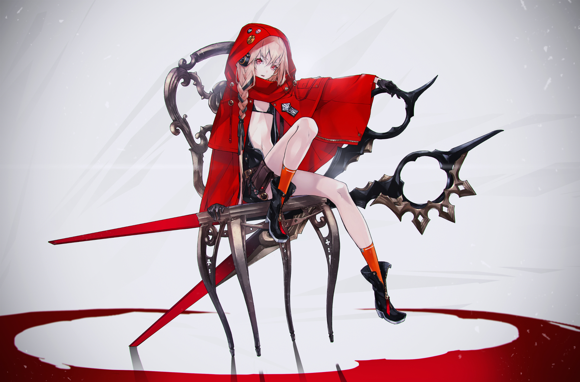 Anime girl with red hood and scissors weapon HD Wallpaper