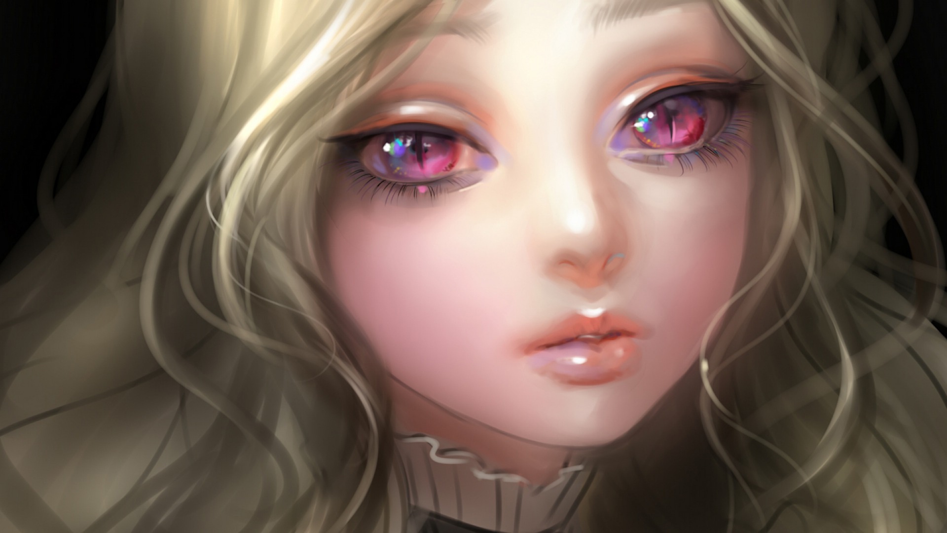 Anime girl with striking pink eyes and blonde hair HD Wallpaper