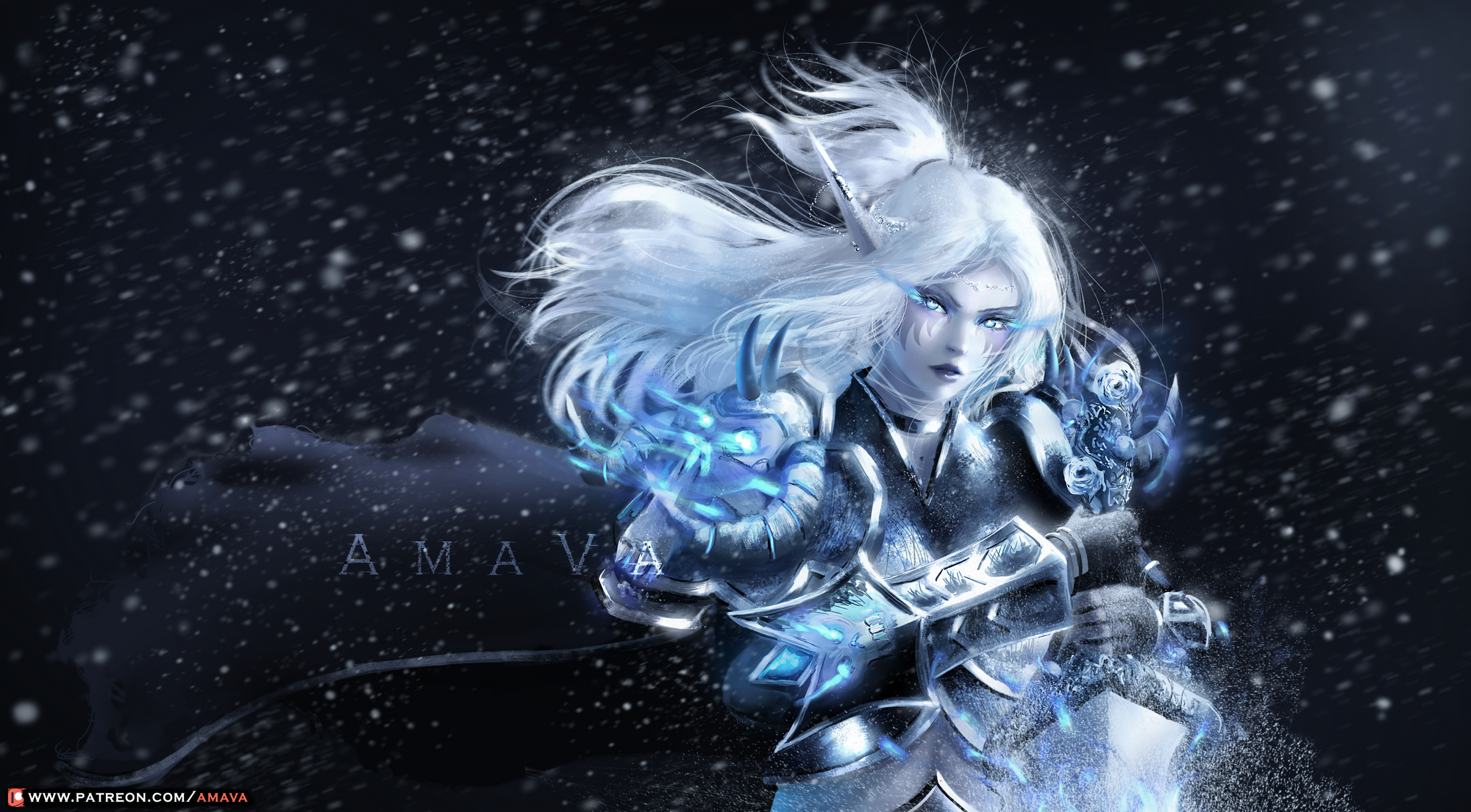 Fantasy Elf Warrior with Ice Magic HD Wallpaper