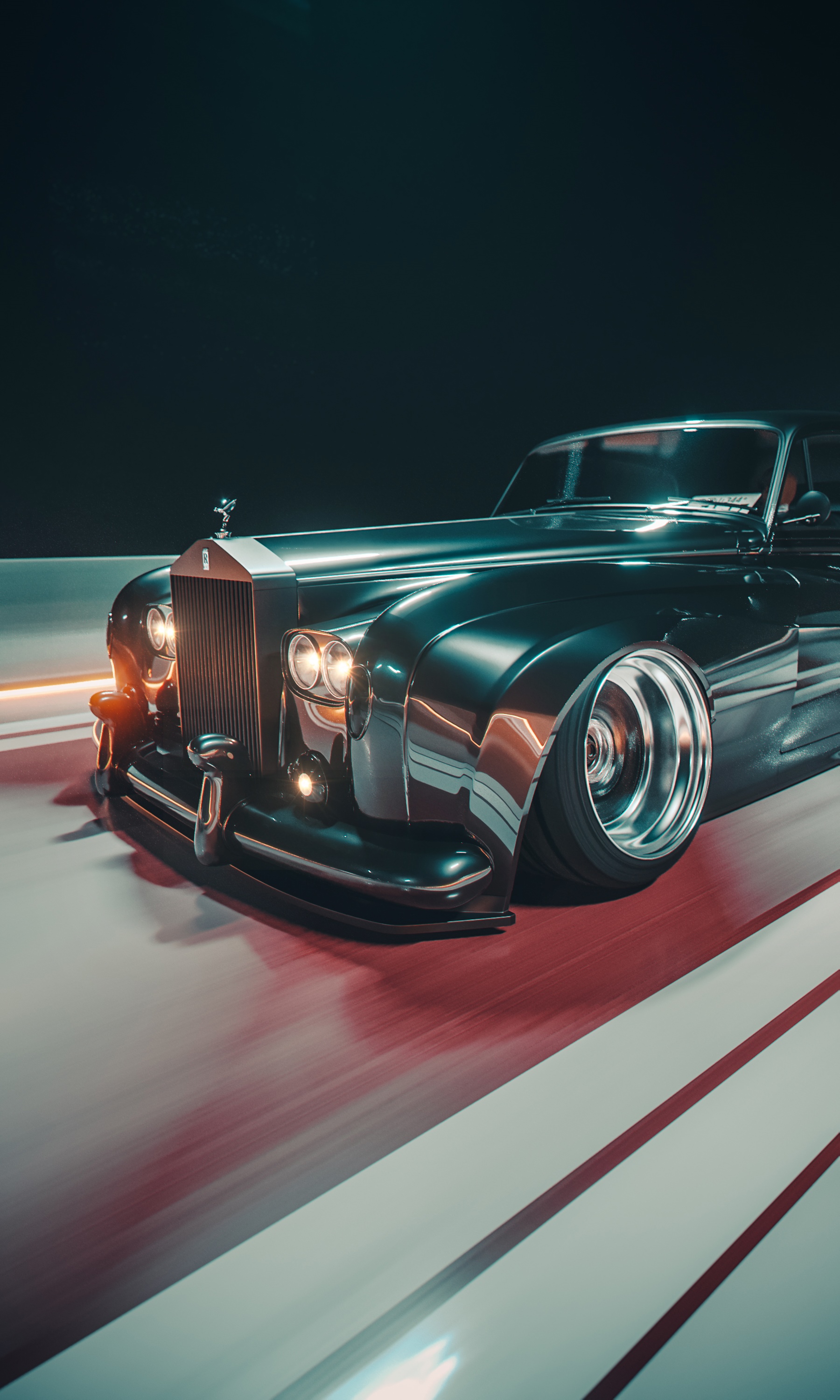 Stanced Black Rolls-Royce on a Red and White Road HD Phone Wallpaper