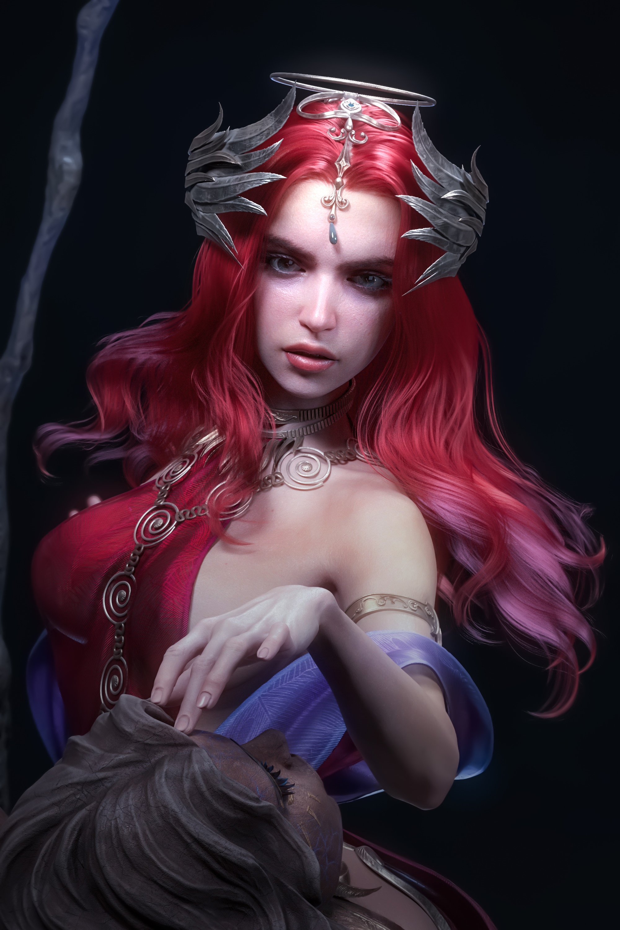 Fantasy art of a woman with red hair and crown HD Phone Wallpaper
