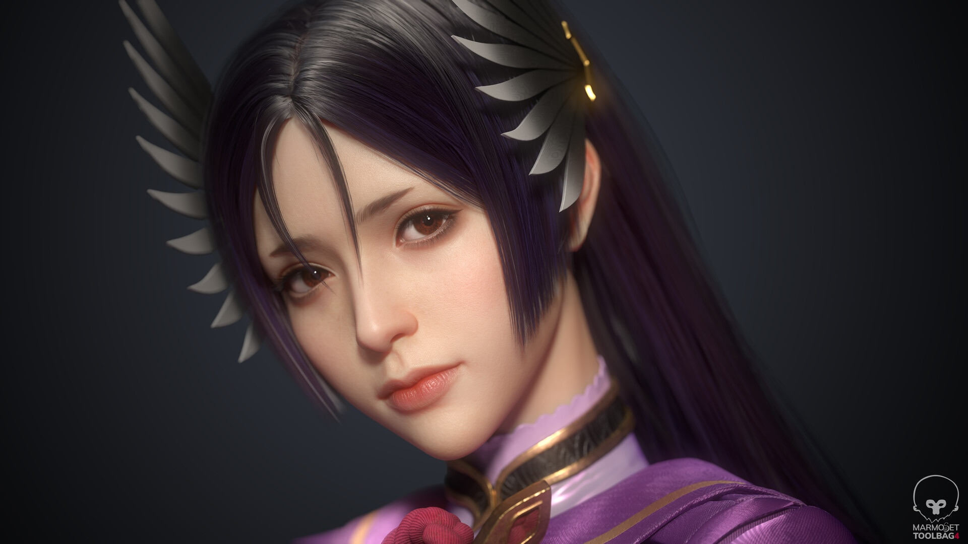 Asian woman with dark hair and wing hair accessories HD Wallpaper