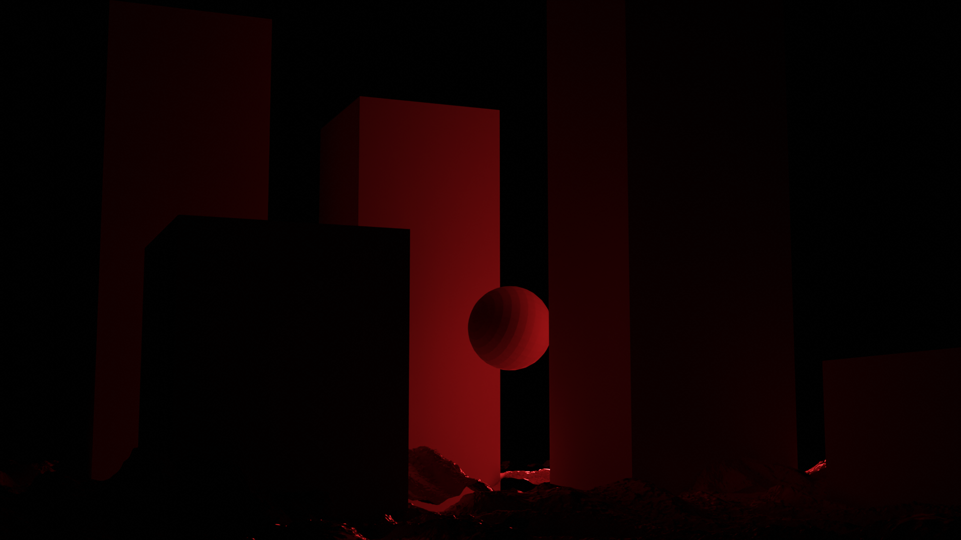 Dark geometric figures with a red sphere HD Wallpaper