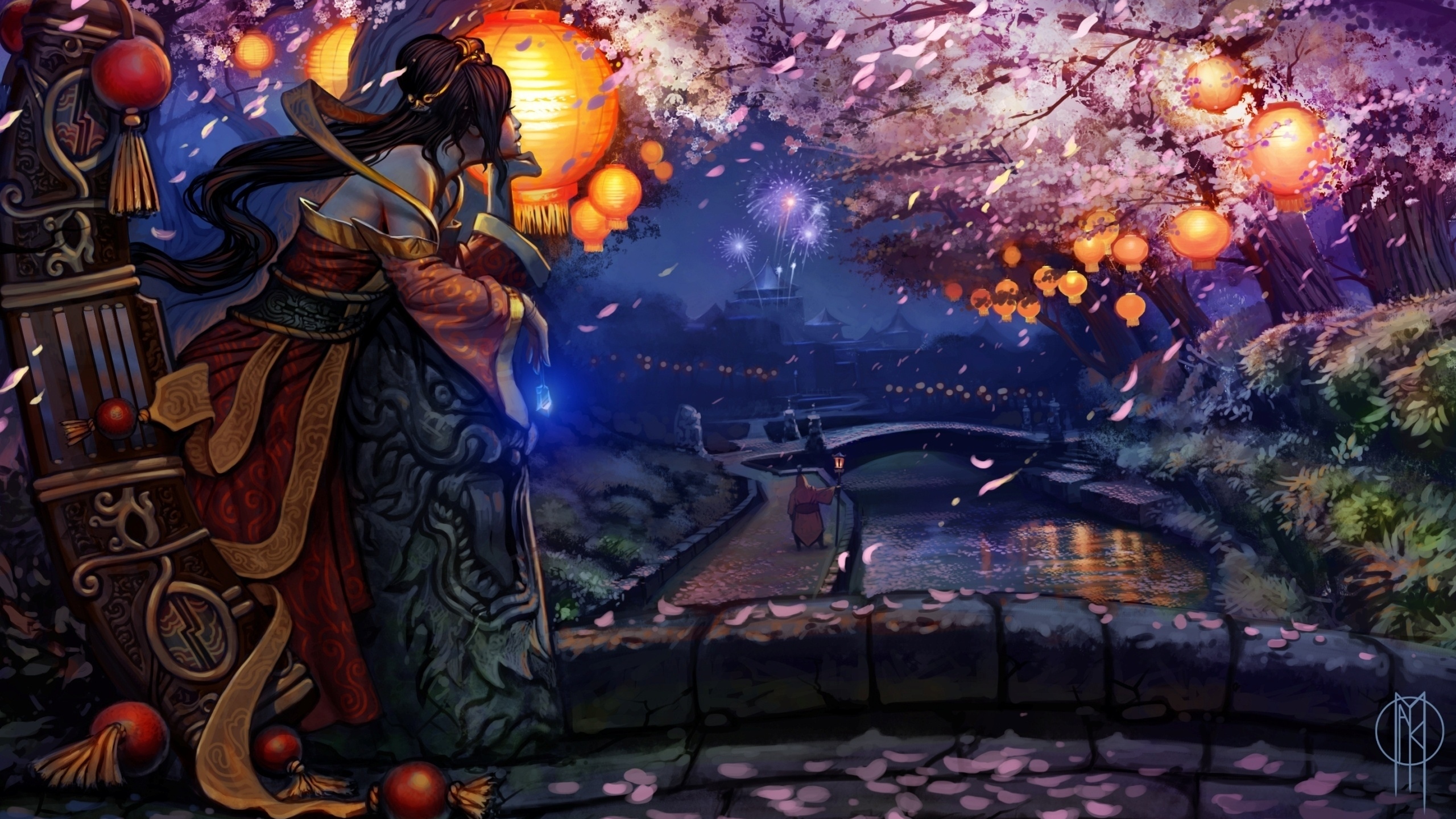 League of Legends Sona celebrating with fireworks HD Wallpaper