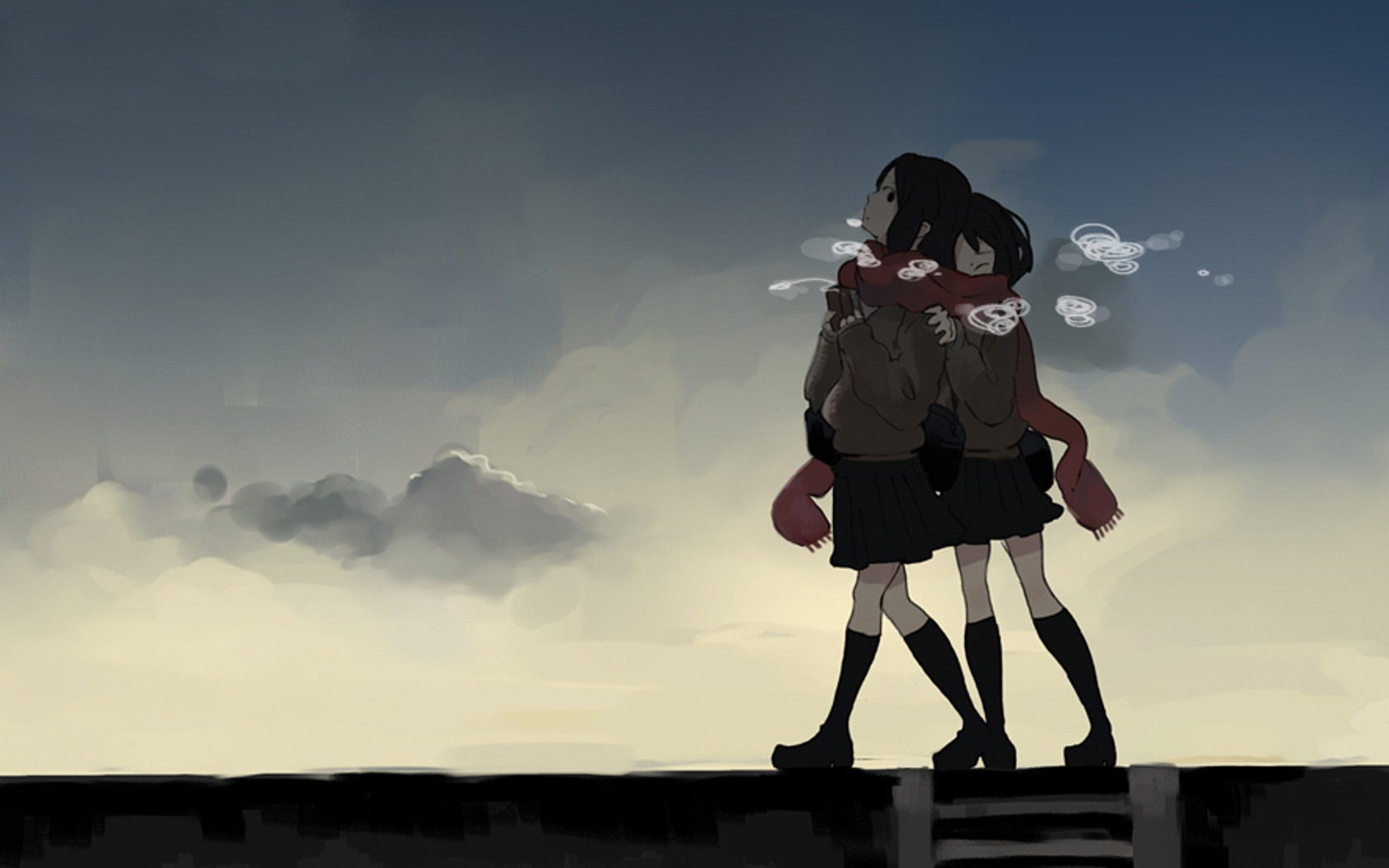 Two girls in school uniforms hugging HD Wallpaper