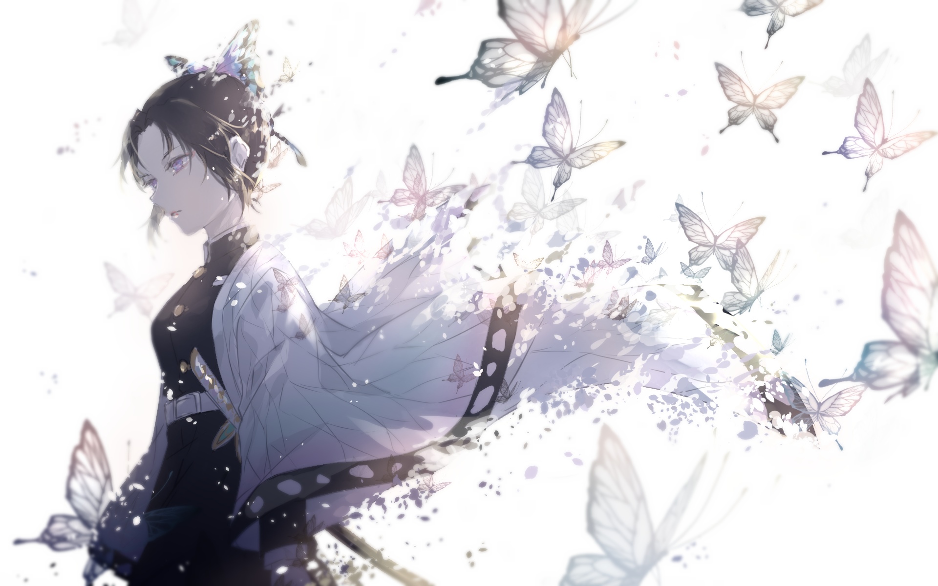 Kochou Shinobu surrounded by butterflies from Kimetsu no Yaiba HD Wallpaper