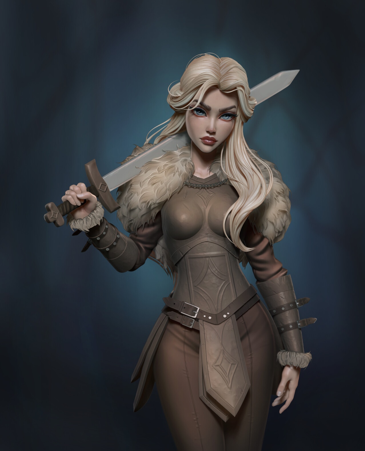 Fantasy blonde woman warrior with sword HD Phone Wallpaper