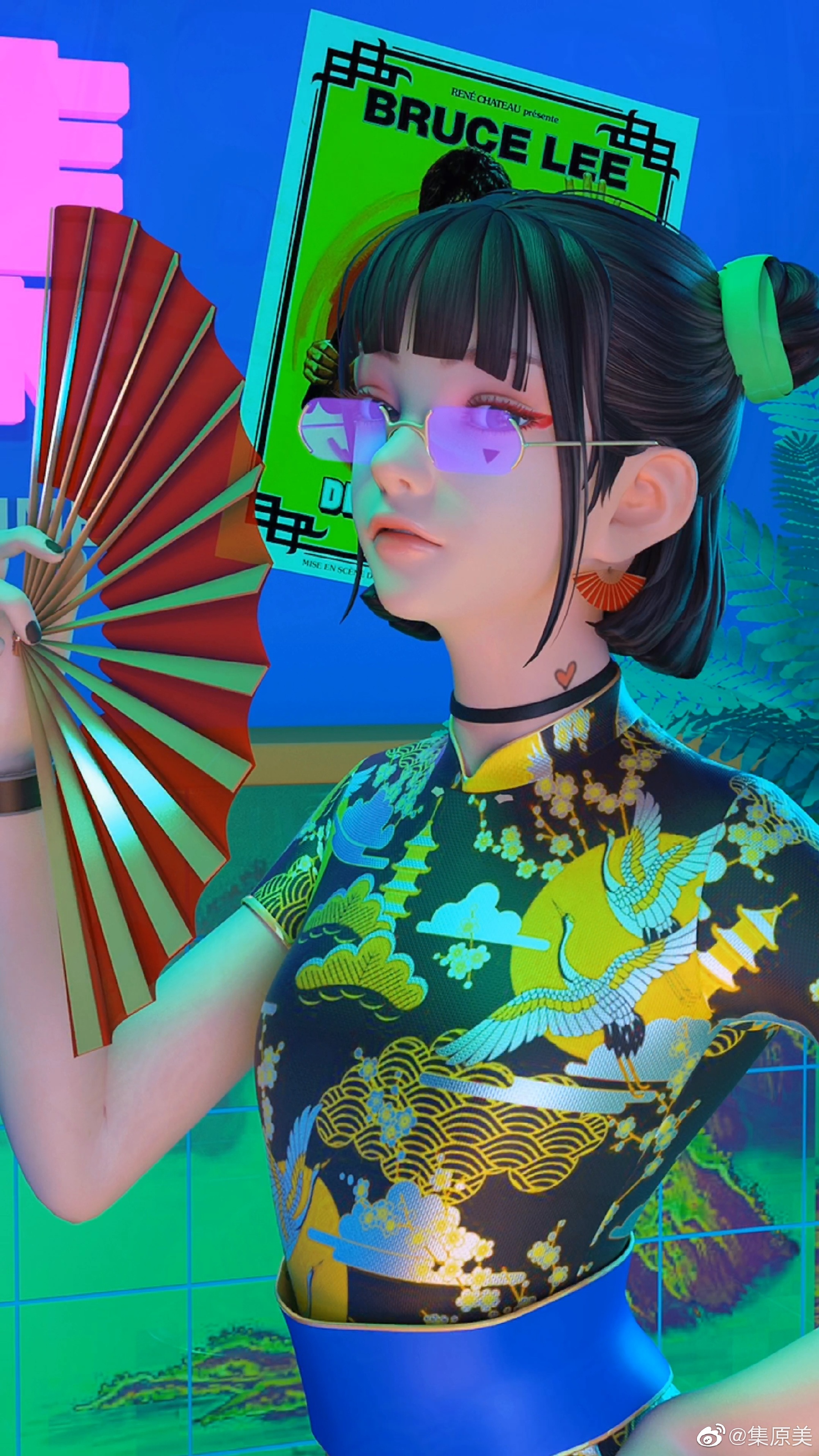 Digital art of a woman with a fan HD Phone Wallpaper