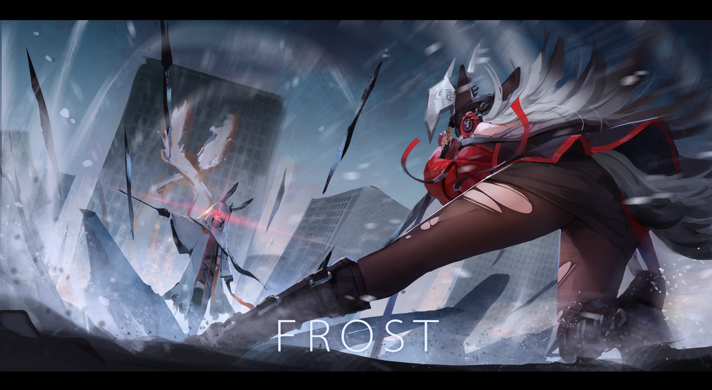 Arknights Frostnova in a shattered city HD Wallpaper
