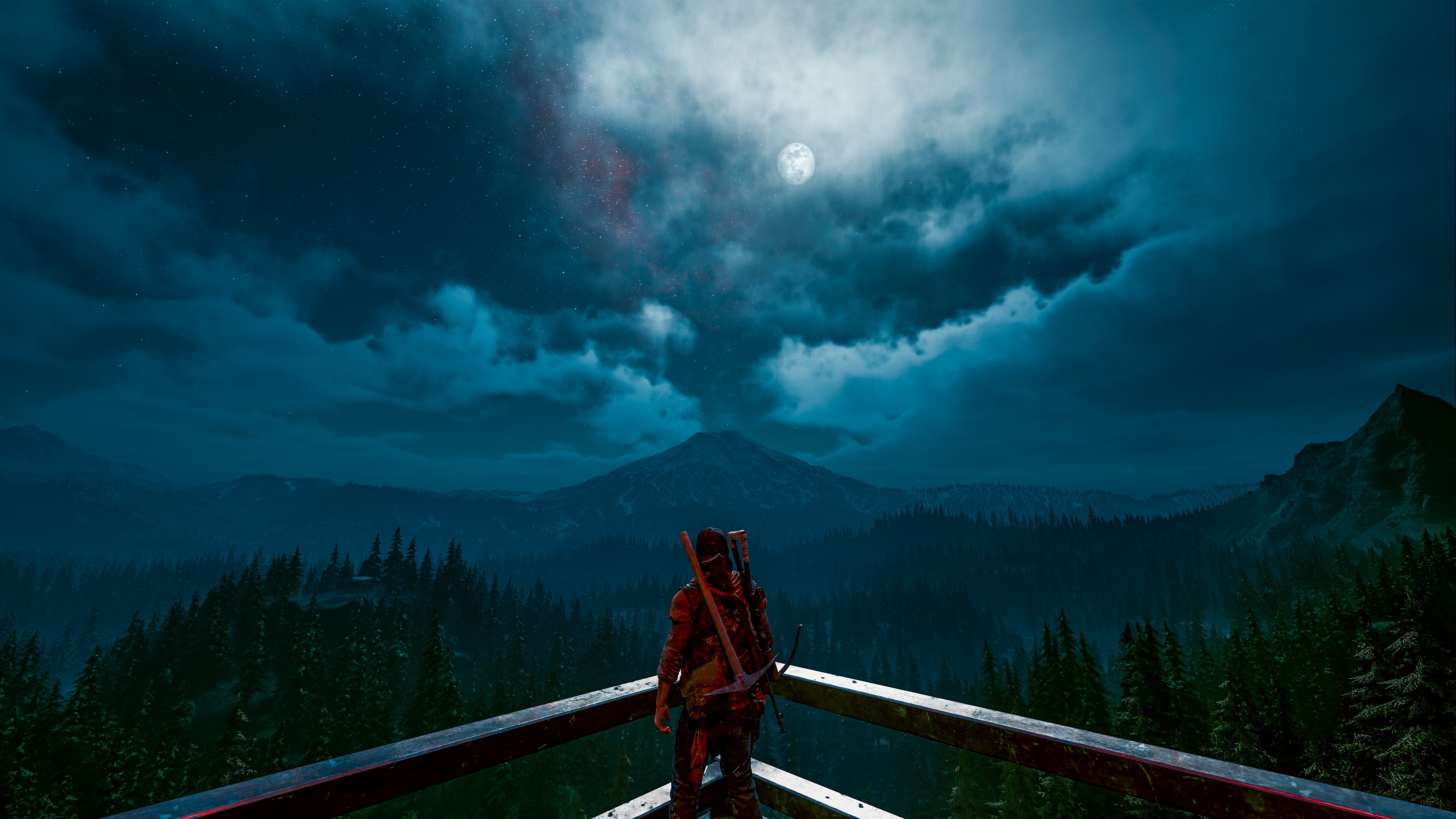4K Days Gone character overlooking mountains at night HD Wallpaper