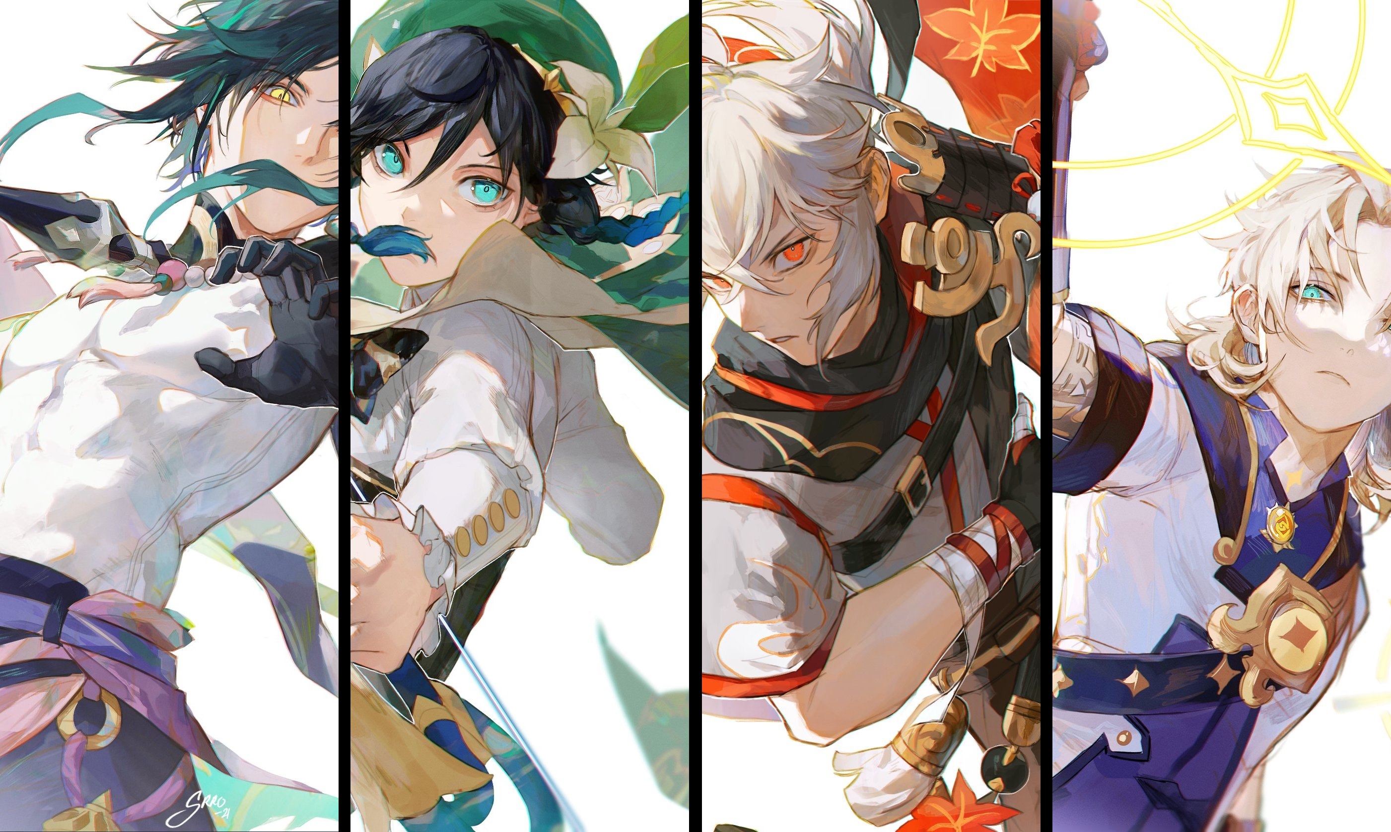 Genshin Impact Characters: Xiao, Venti, Kazuha, and Albedo HD Wallpaper