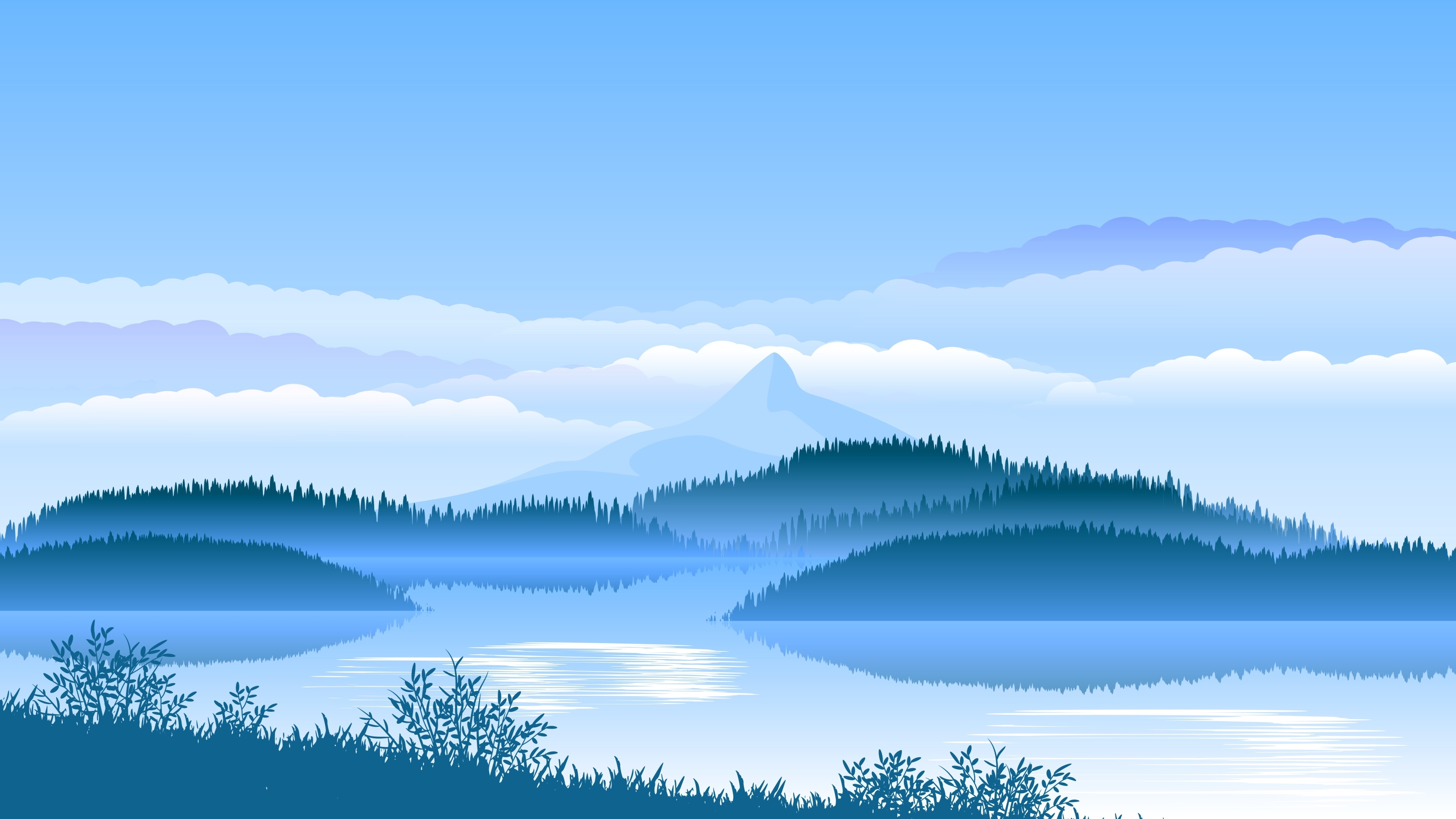 4K Vector Landscape with Mountains and Lake HD Wallpaper